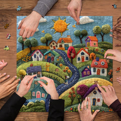 Whimsical Wool Village Jigsaw Puzzle 1000 Pieces