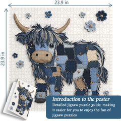 Blue Denim Highland Cow Jigsaw Puzzle 1000 Pieces