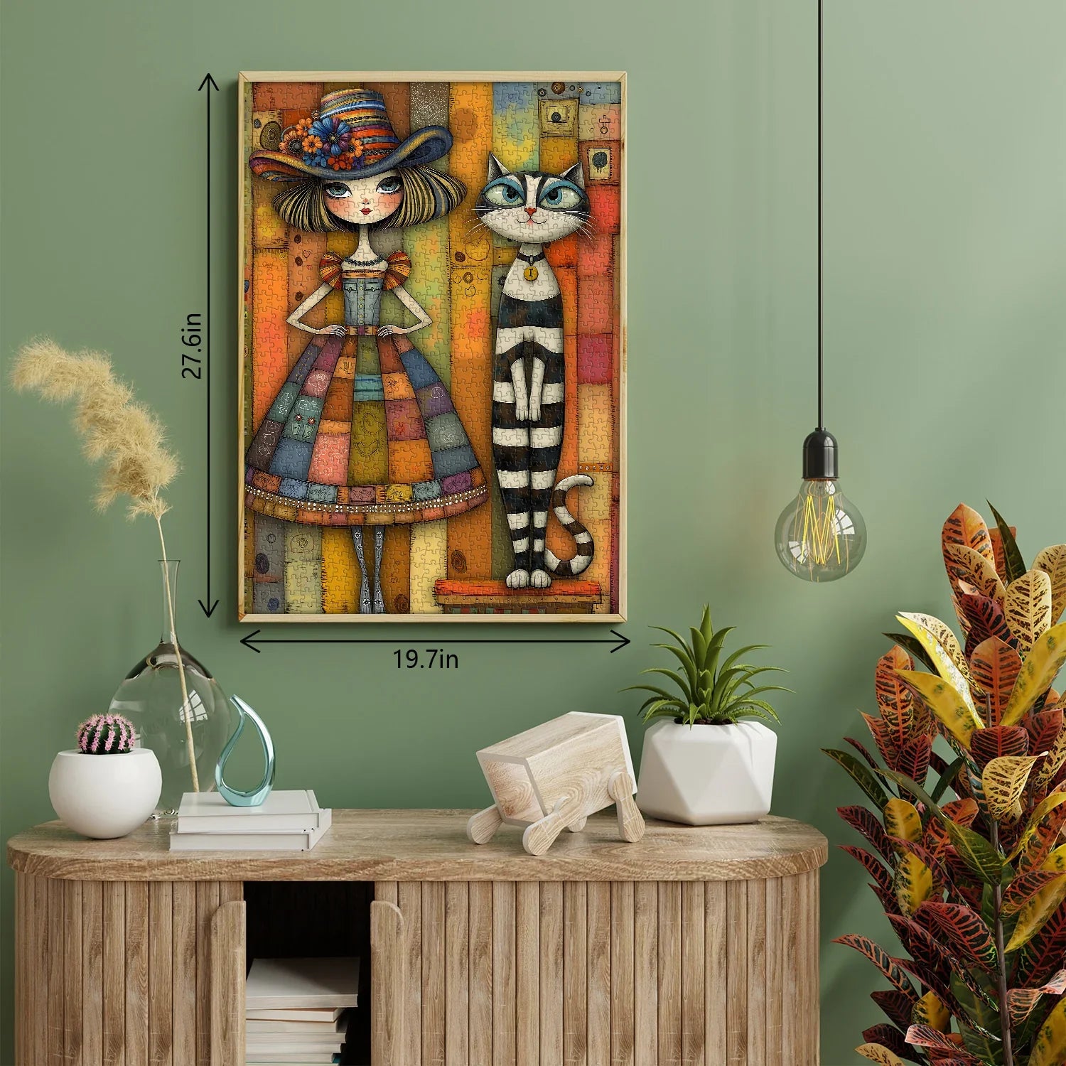 Patchwork Girl & Striped Cat Jigsaw Puzzle 1000 Pieces