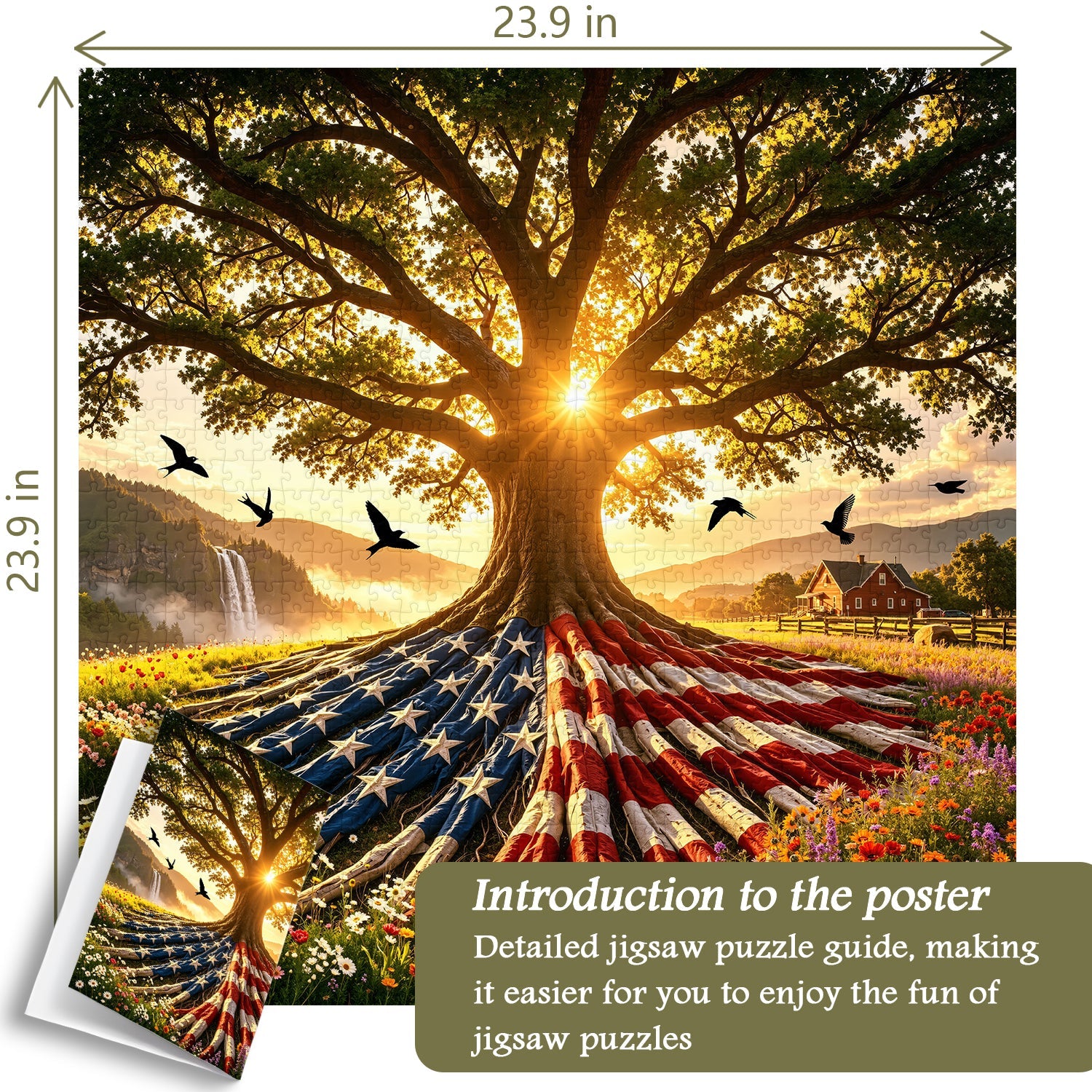 Flag Roots Sunset Oak Rompecabezas de 1000 piezas