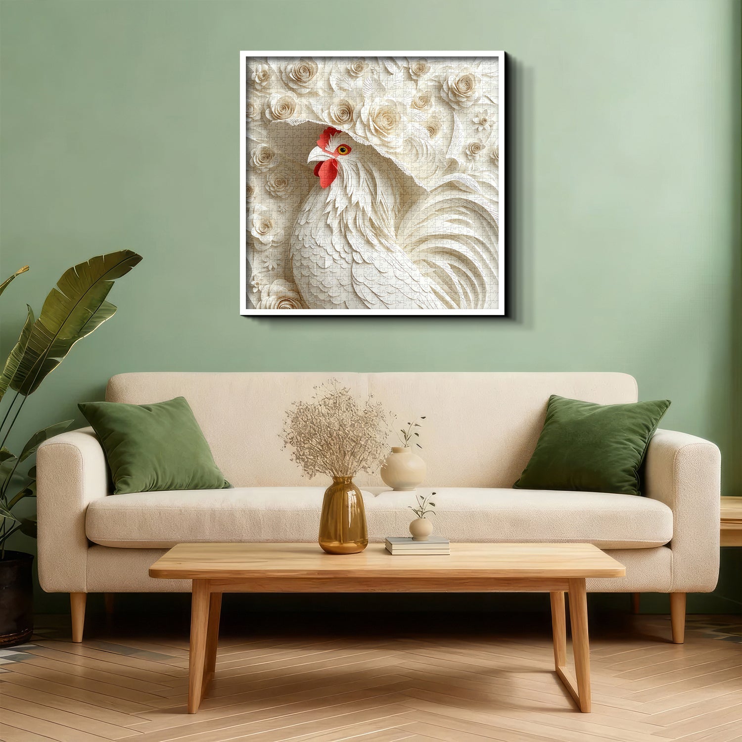 Elegant Floral Rooster Jigsaw Puzzle 1000 Pieces
