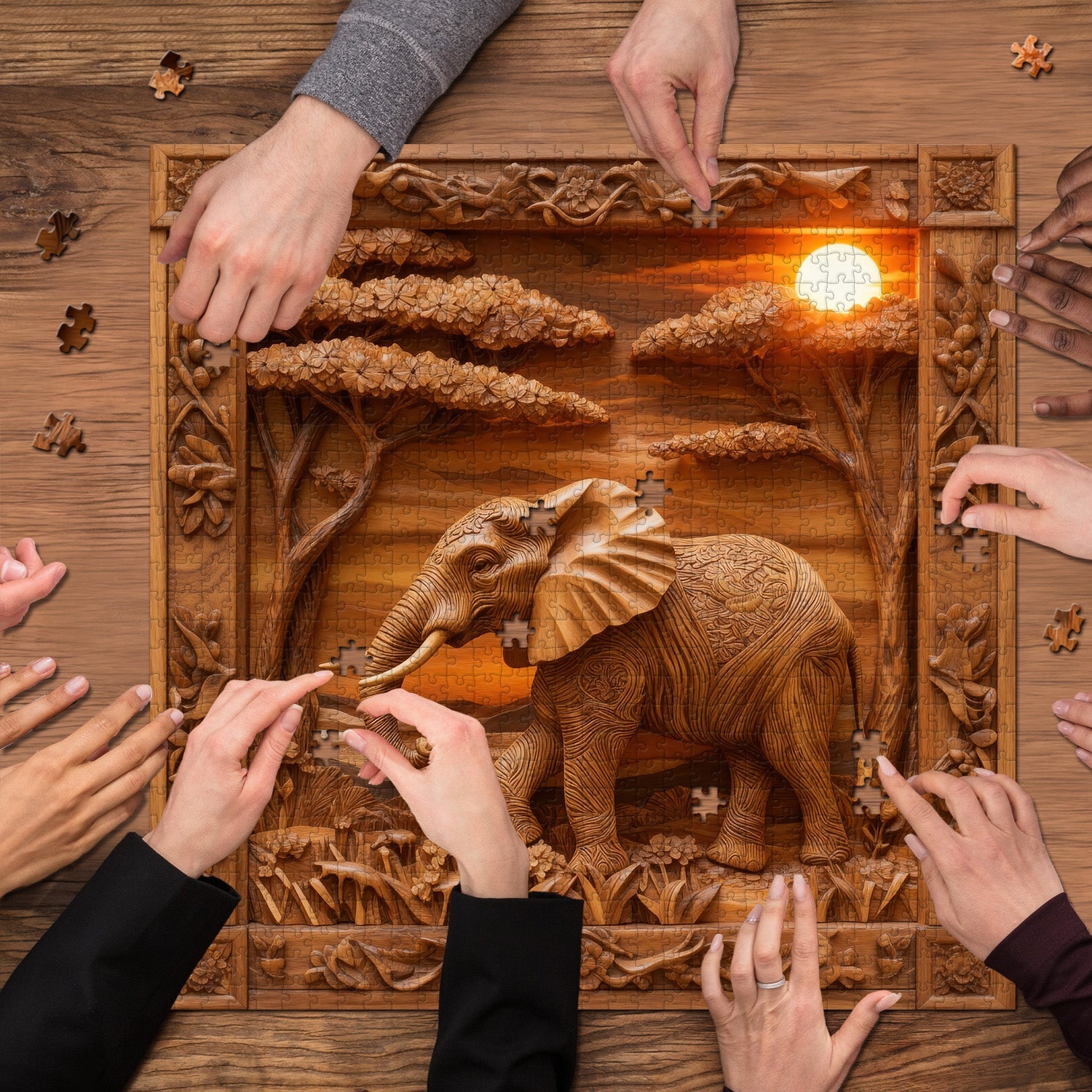 Wooden Elephant Sculpture Jigsaw Puzzle 1000 Pieces
