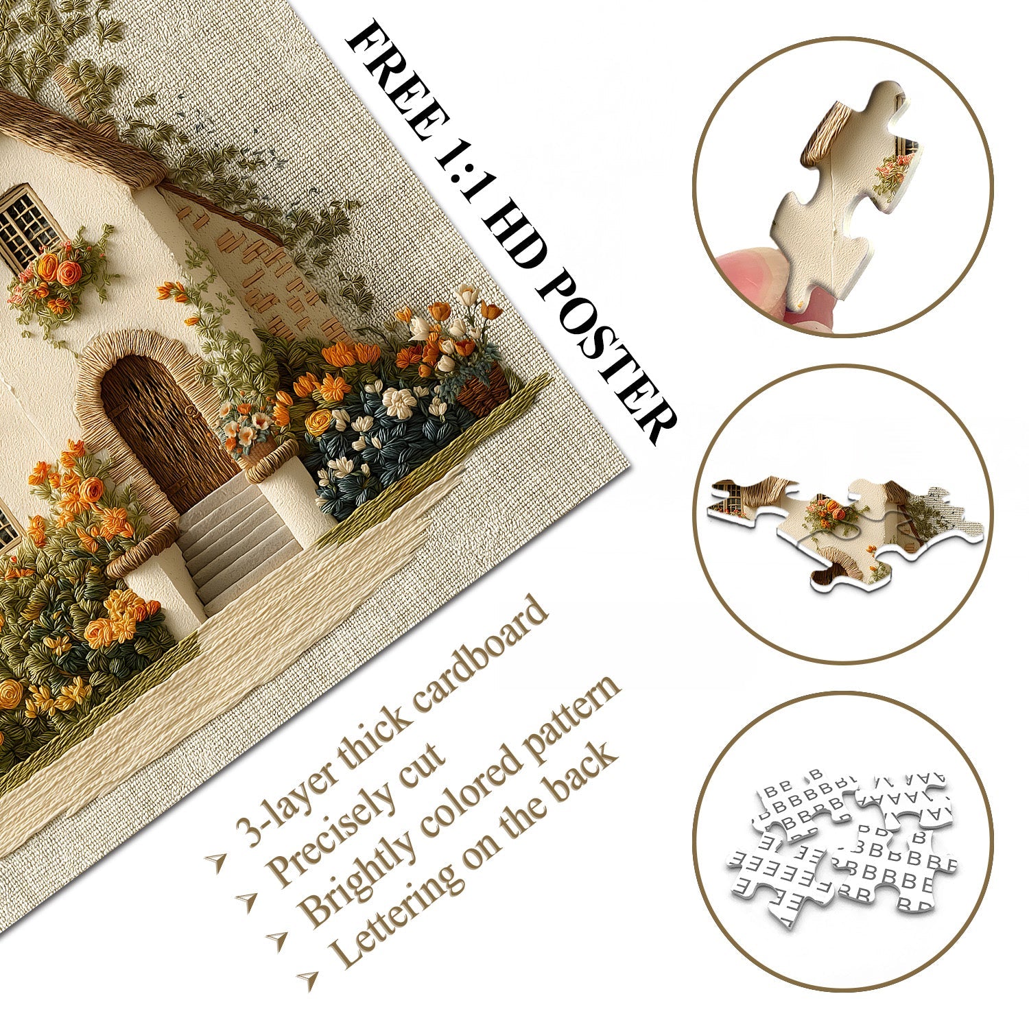 Embroidered Garden Cottage Jigsaw Puzzle 1000 Pieces