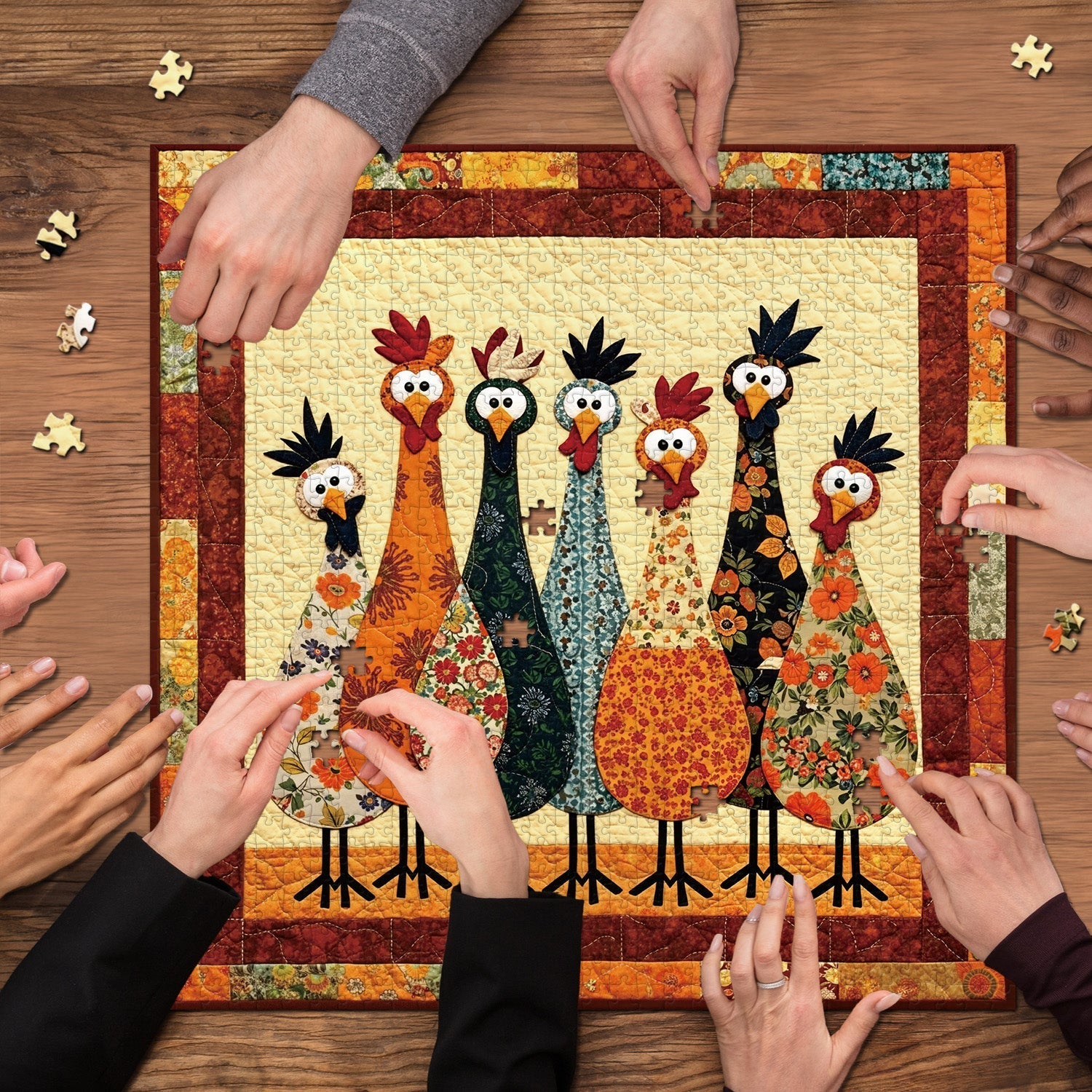 Fabric Chickens Jigsaw Puzzle 1000 Pieces