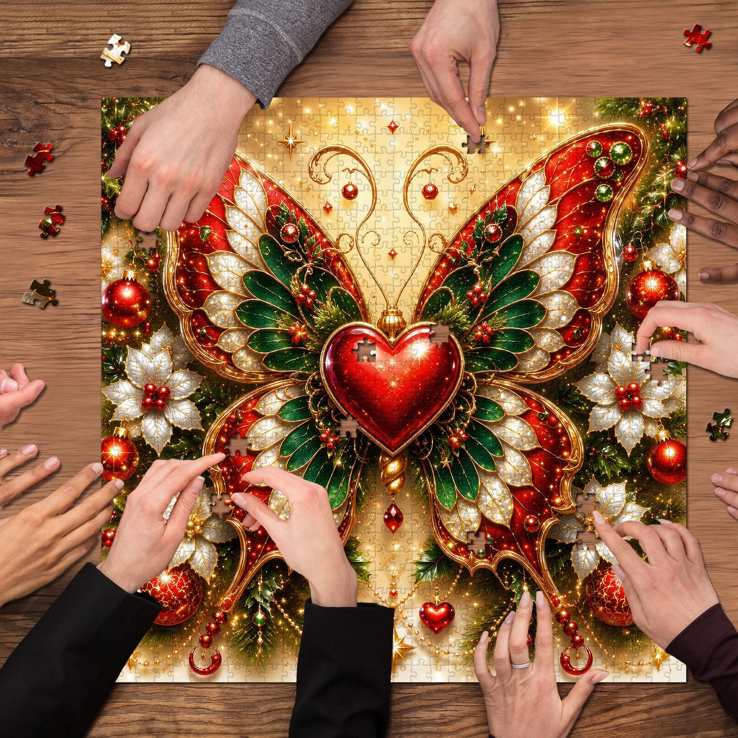 Puzzle natalizio a forma di cuore con farfalla, 1000 pezzi