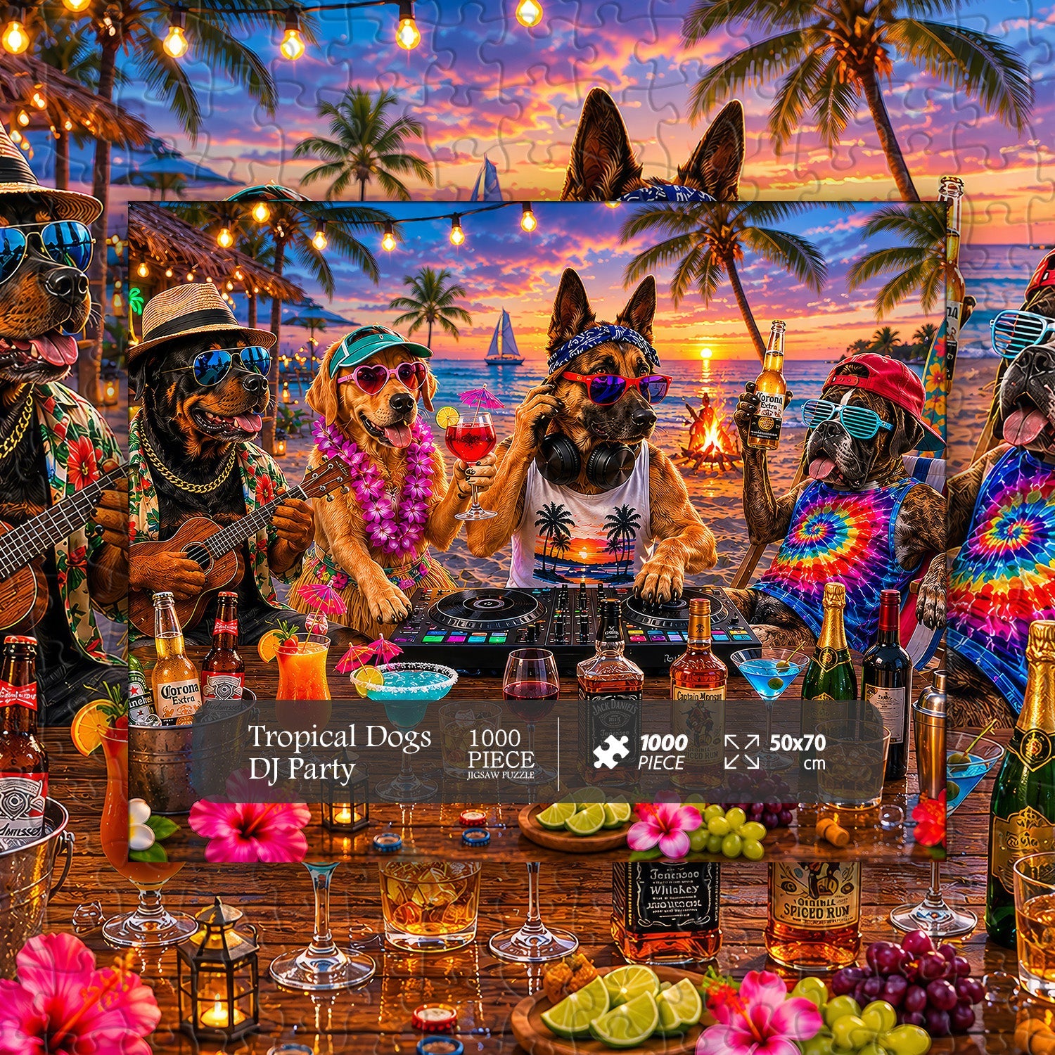 Tropische Hunde DJ Party Puzzle 1000 Teile