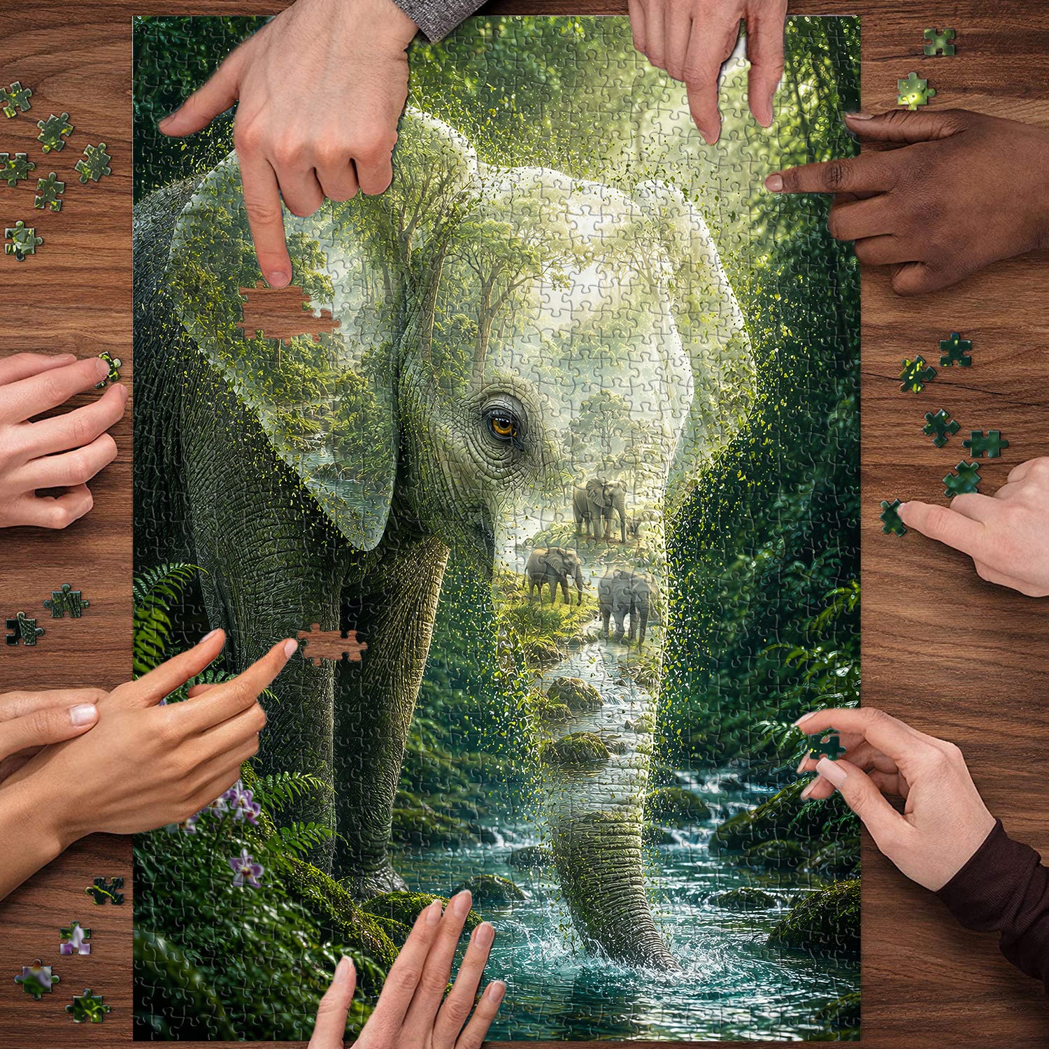 Puzzle dell'anima della foresta dell'elefante, 1000 pezzi