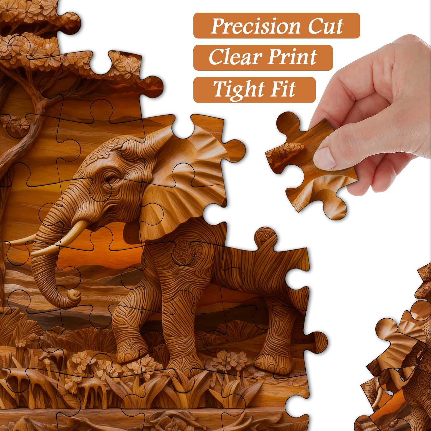 Wooden Elephant Sculpture Jigsaw Puzzle 1000 Pieces