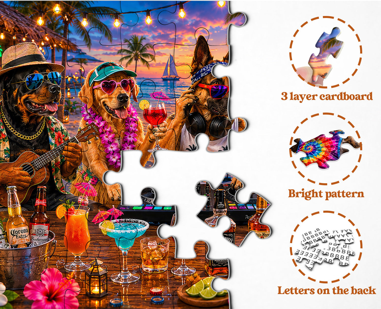 Tropische Hunde DJ Party Puzzle 1000 Teile