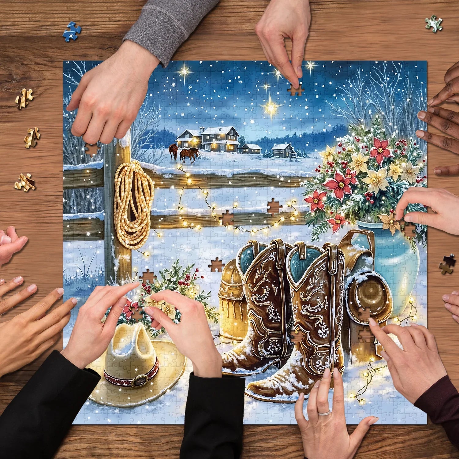 Snowy Night Ranch Jigsaw Puzzle 1000 Pieces