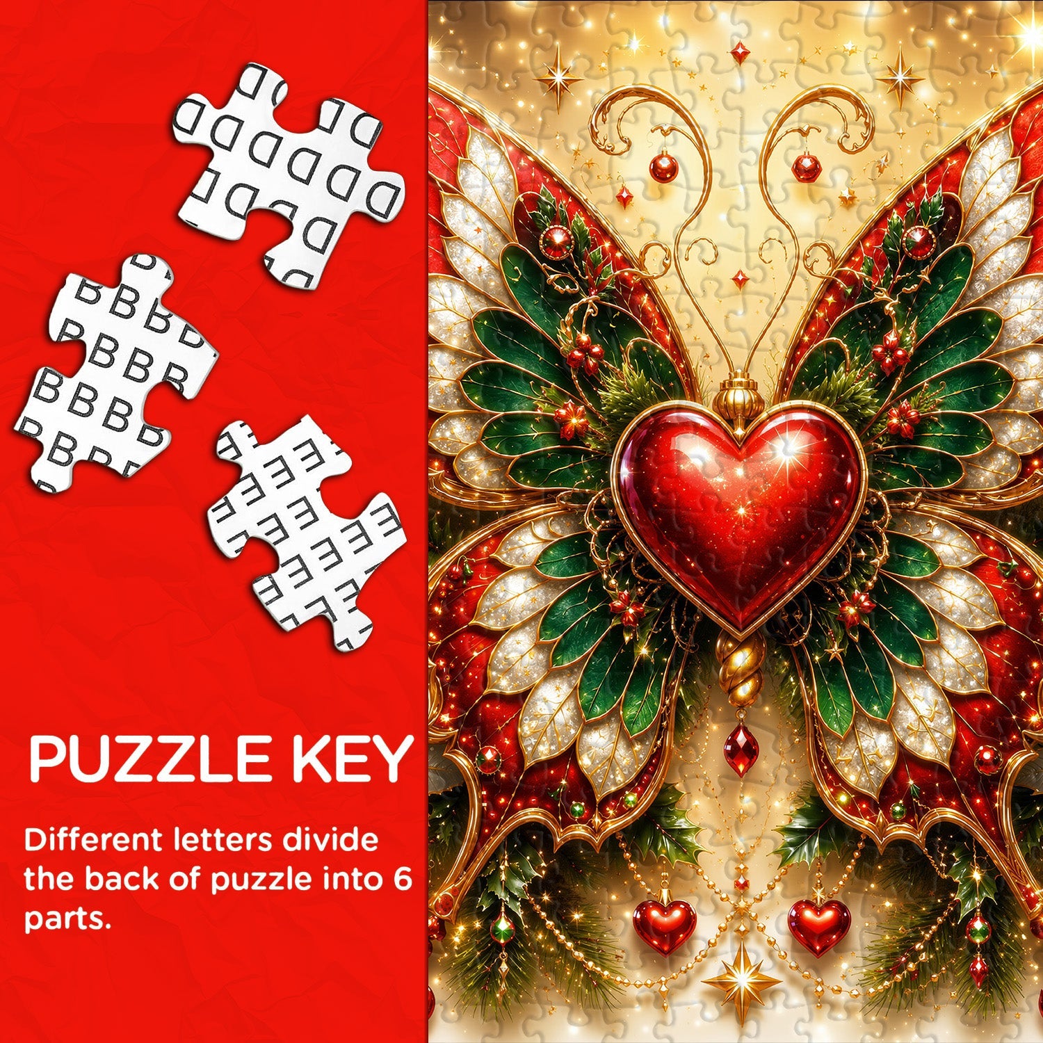 Puzzle natalizio a forma di cuore con farfalla, 1000 pezzi