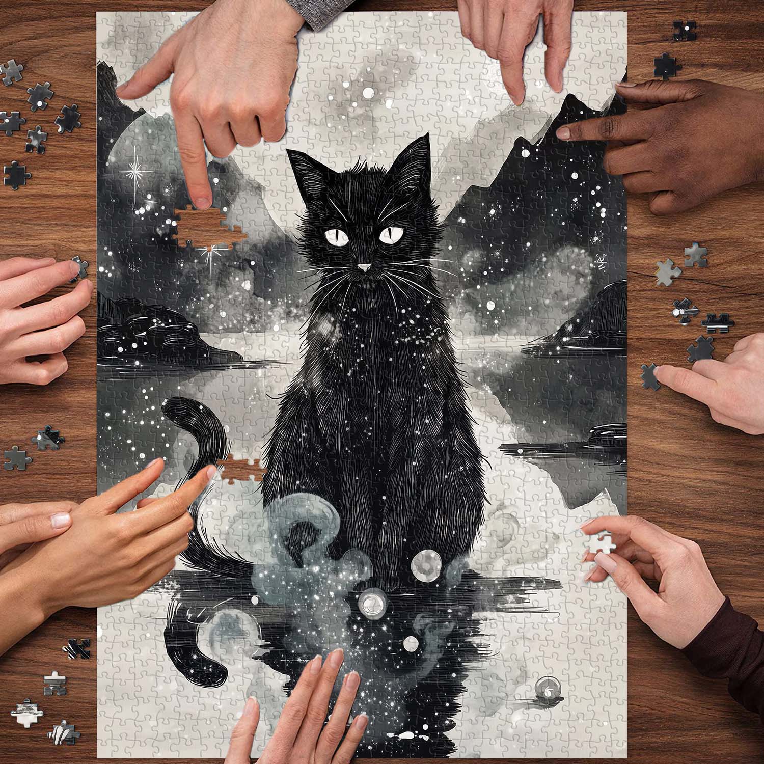 Ink Cat Gaze Jigsaw Puzzle 1000 Pieces