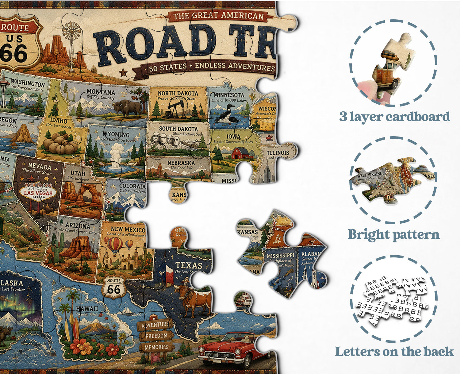 Puzzle di viaggio su strada americano da 1000 pezzi