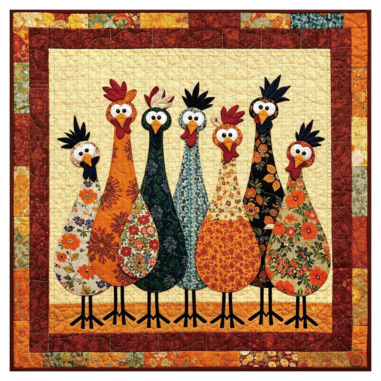 Fabric Chickens Jigsaw Puzzle 1000 Pieces
