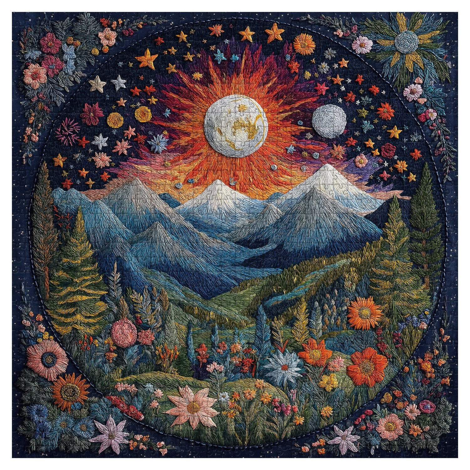 Embroidered Mountain Vista Jigsaw Puzzle 1000 Pieces