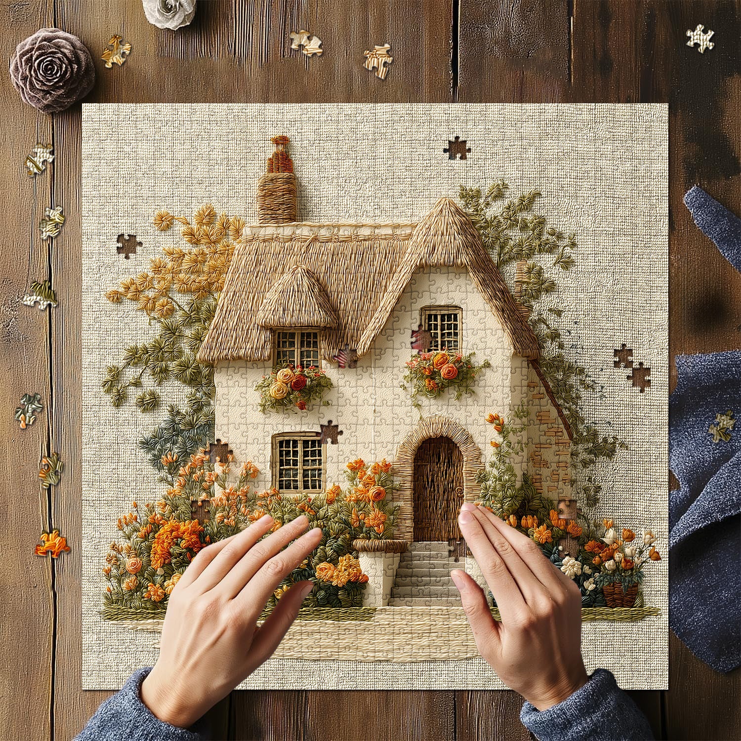 Embroidered Garden Cottage Jigsaw Puzzle 1000 Pieces – Tdd Toy