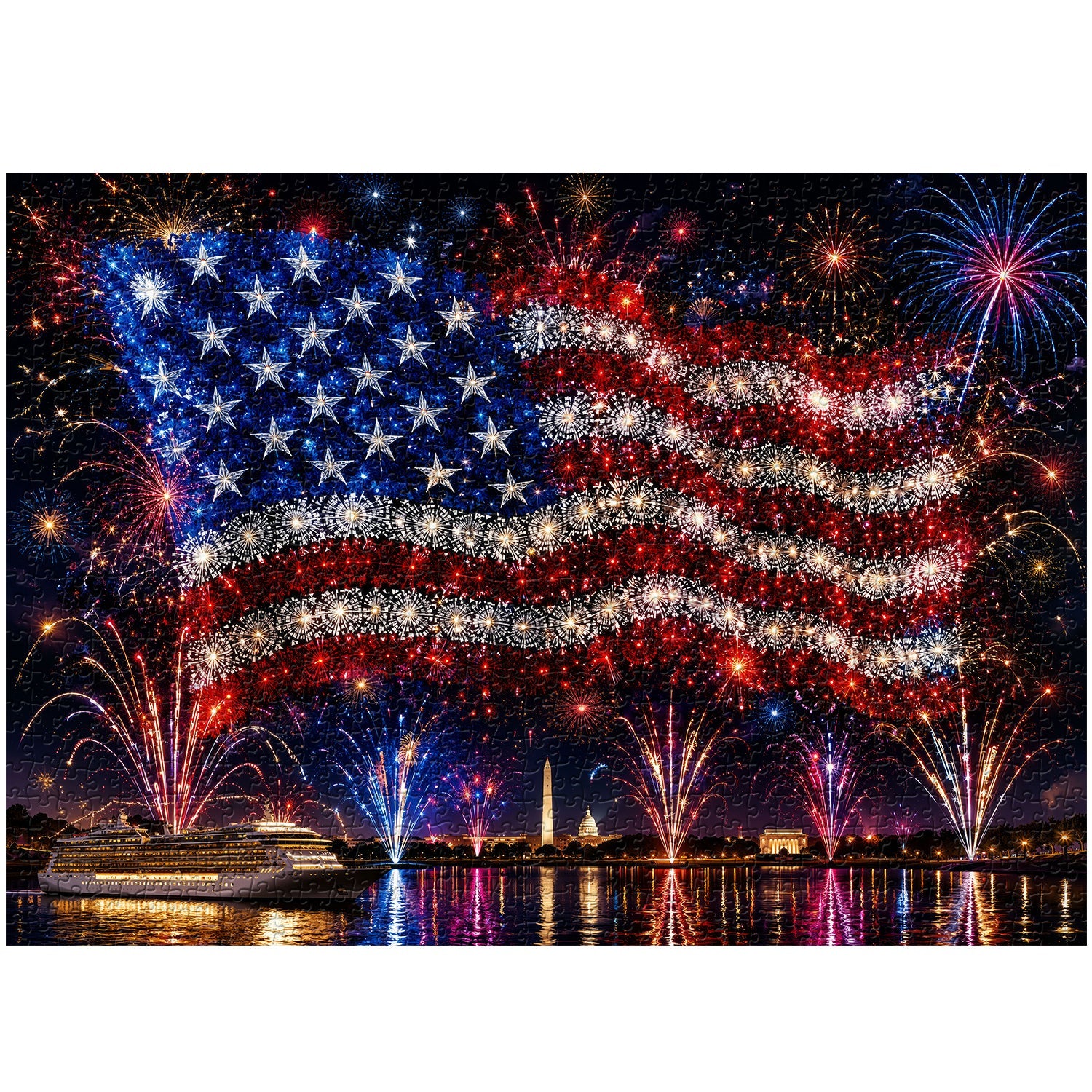 River Flag Fireworks Jigsaw Puzzle 1000 Pieces