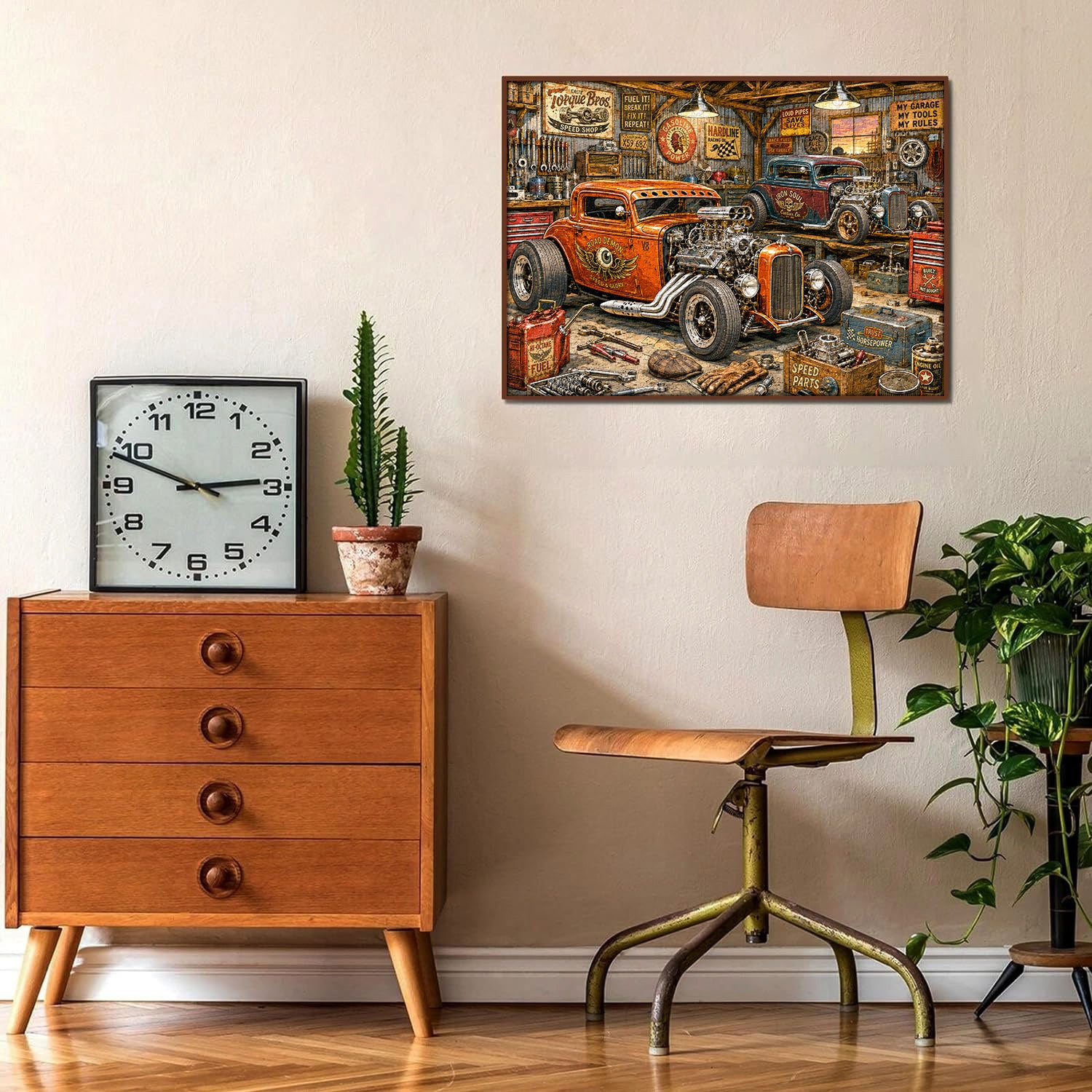 Rompecabezas Vintage Hot Rod Garage, 1000 piezas
