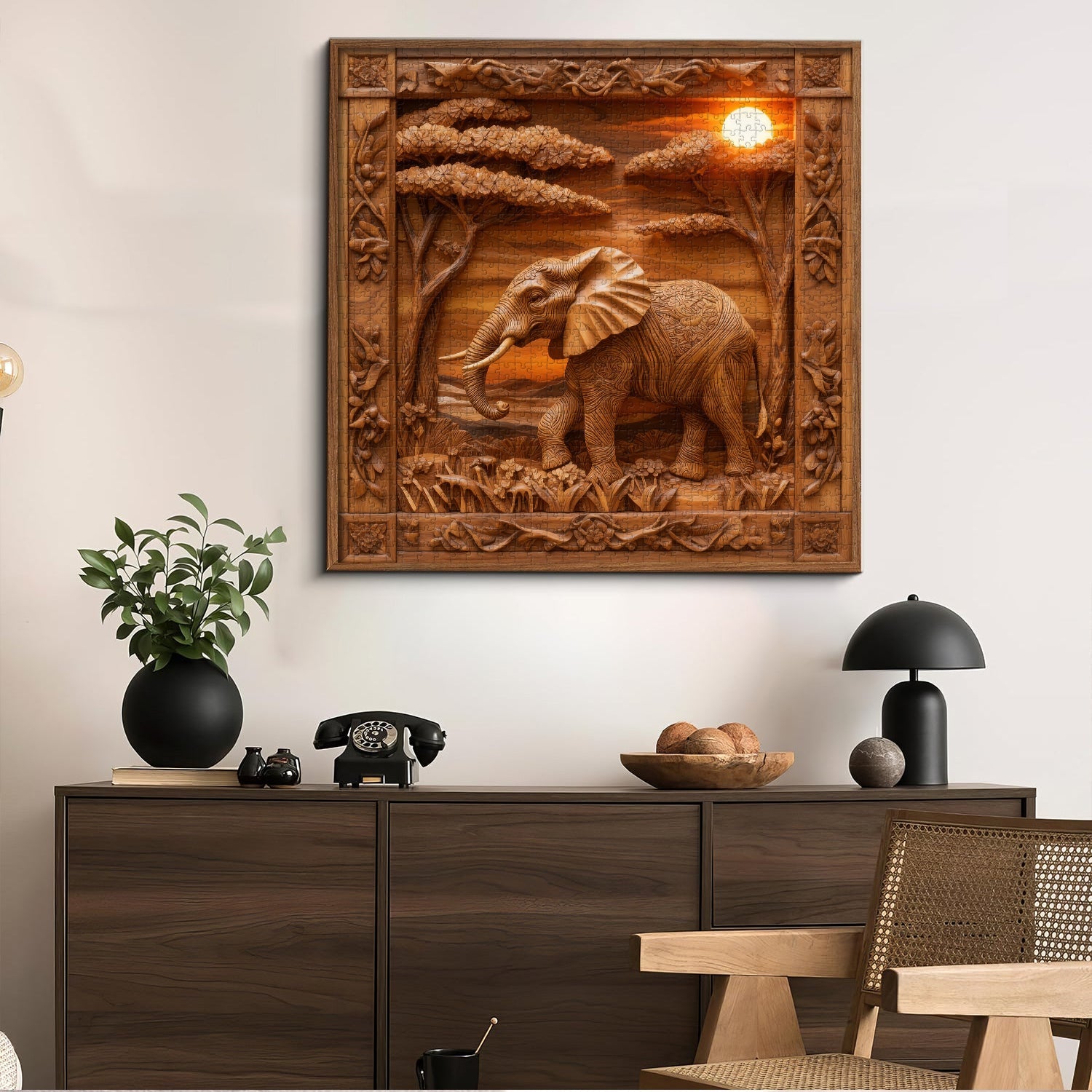 Wooden Elephant Sculpture Jigsaw Puzzle 1000 Pieces