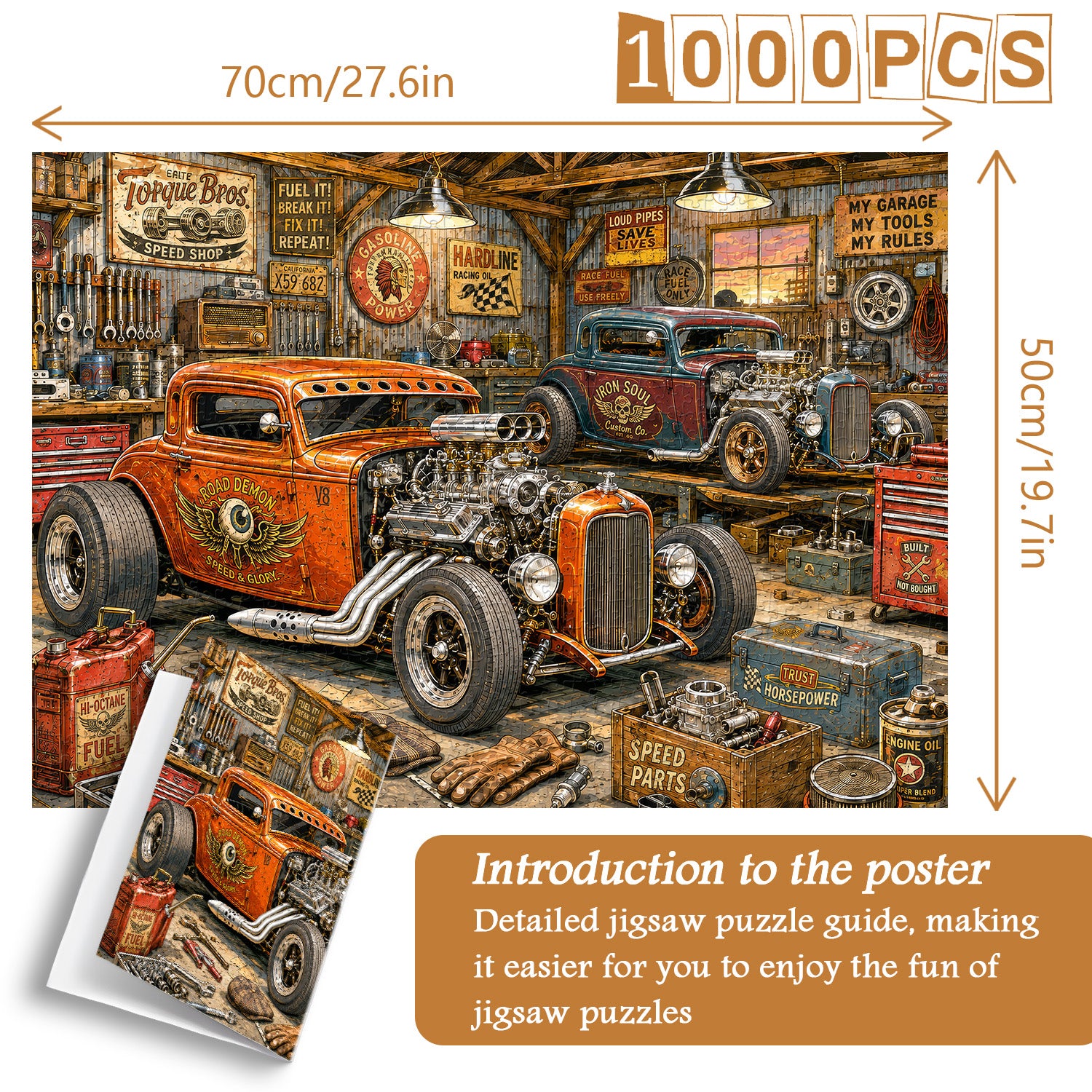 Rompecabezas Vintage Hot Rod Garage, 1000 piezas