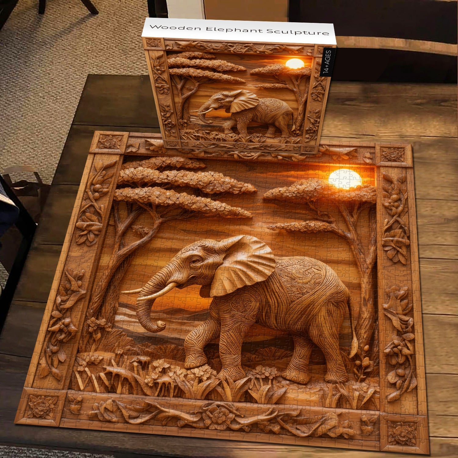 Wooden Elephant Sculpture Jigsaw Puzzle 1000 Pieces