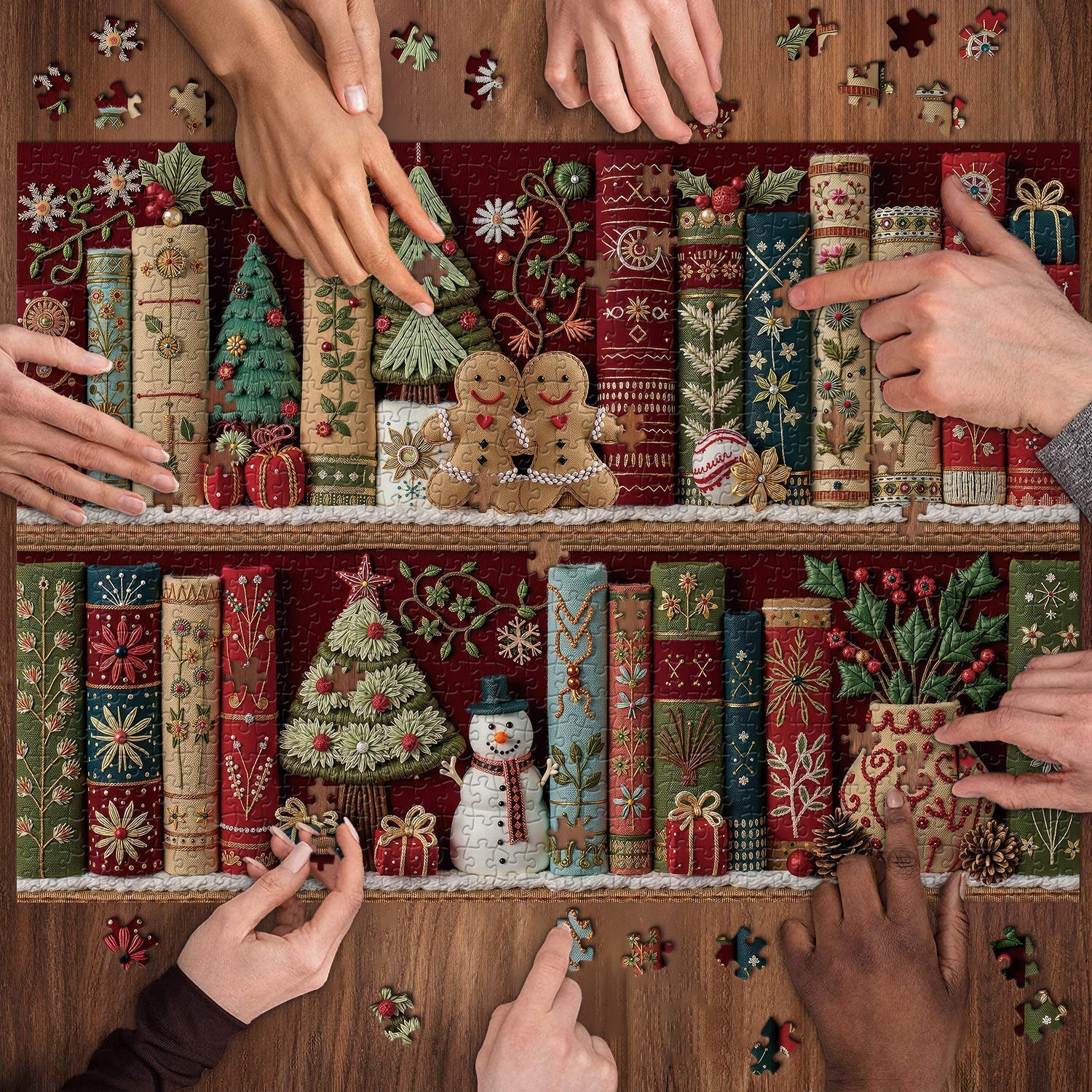 Cozy Christmas Bookshelf Jigsaw Puzzle 1000 Pieces