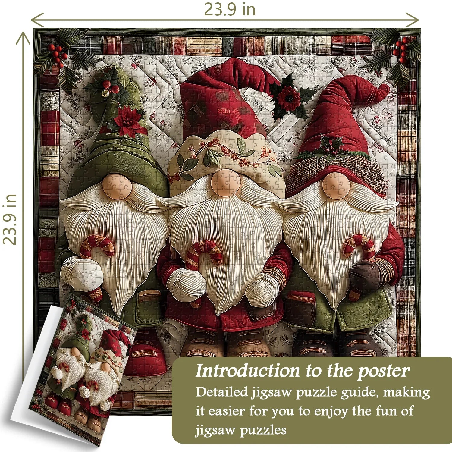 Fabric Christmas Gnome Jigsaw Puzzle 1000 Pieces