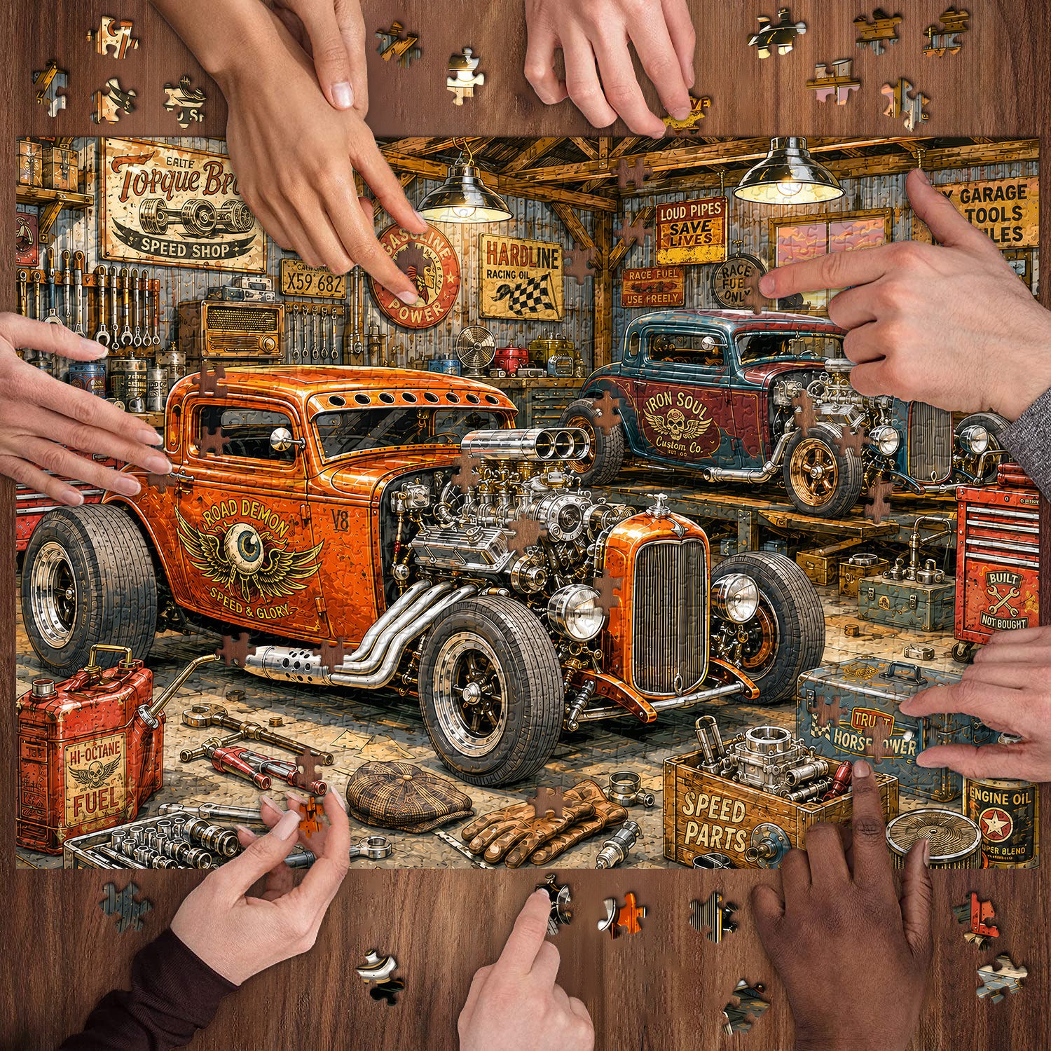 Rompecabezas Vintage Hot Rod Garage, 1000 piezas