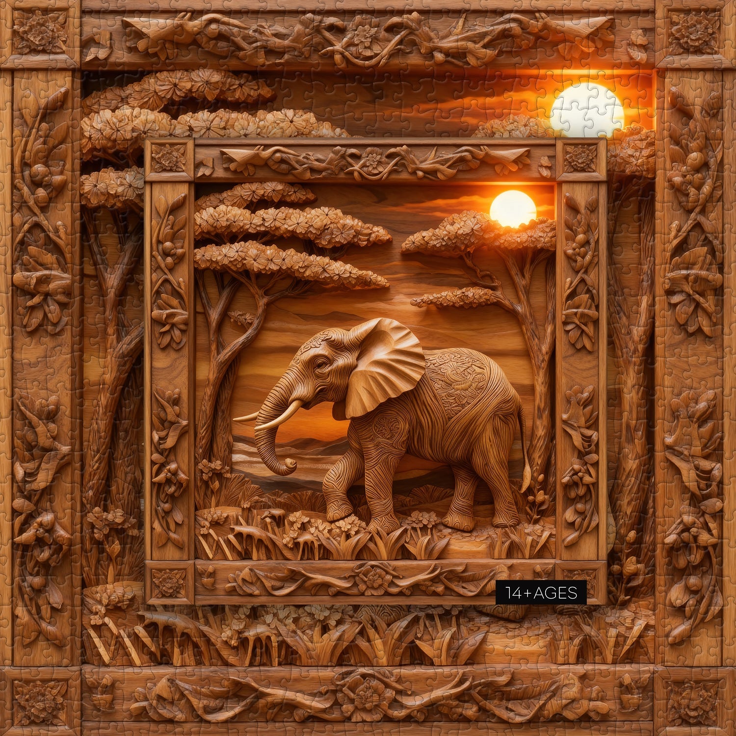Wooden Elephant Sculpture Jigsaw Puzzle 1000 Pieces