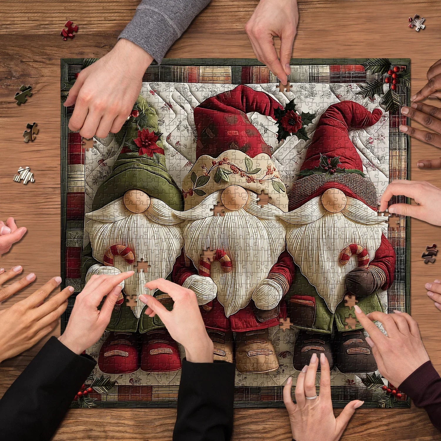 Fabric Christmas Gnome Jigsaw Puzzle 1000 Pieces