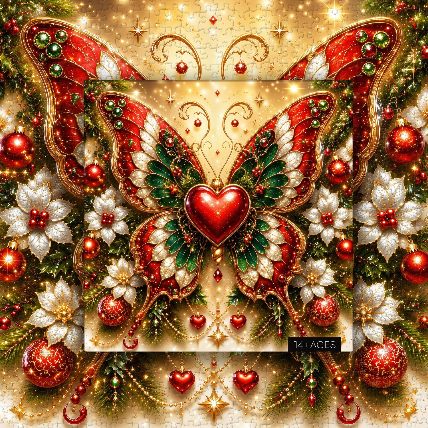 Puzzle natalizio a forma di cuore con farfalla, 1000 pezzi