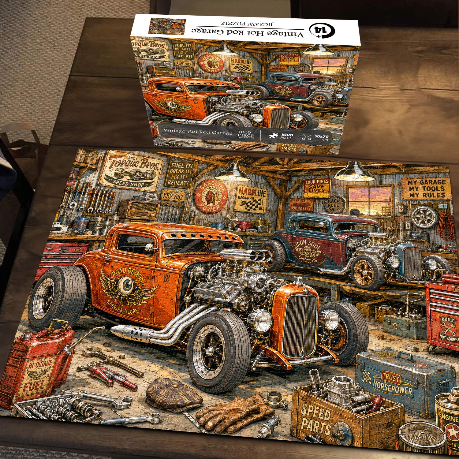 Rompecabezas Vintage Hot Rod Garage, 1000 piezas