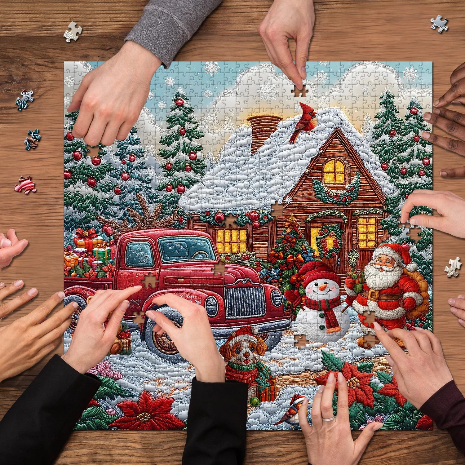 Red Truck Christmas Cottage Jigsaw Puzzle 1000 Pieces