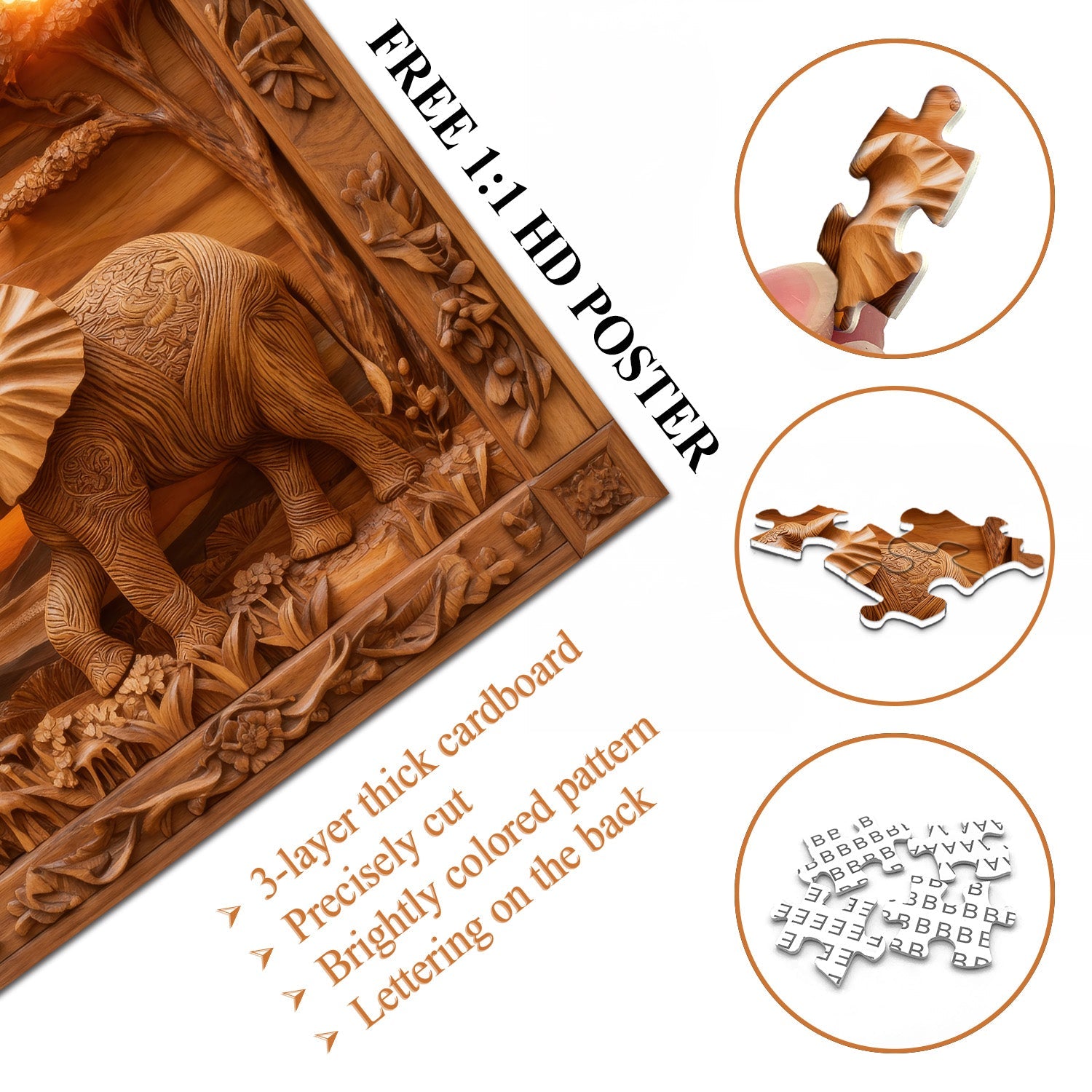 Wooden Elephant Sculpture Jigsaw Puzzle 1000 Pieces