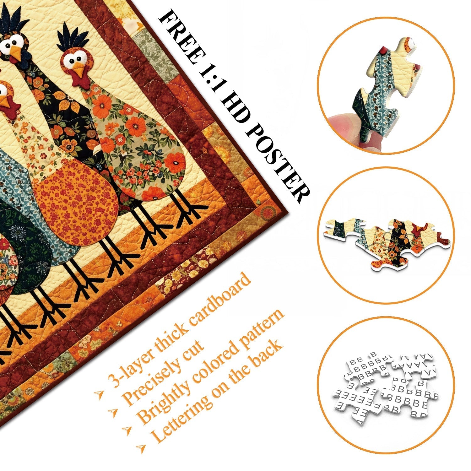 Fabric Chickens Jigsaw Puzzle 1000 Pieces