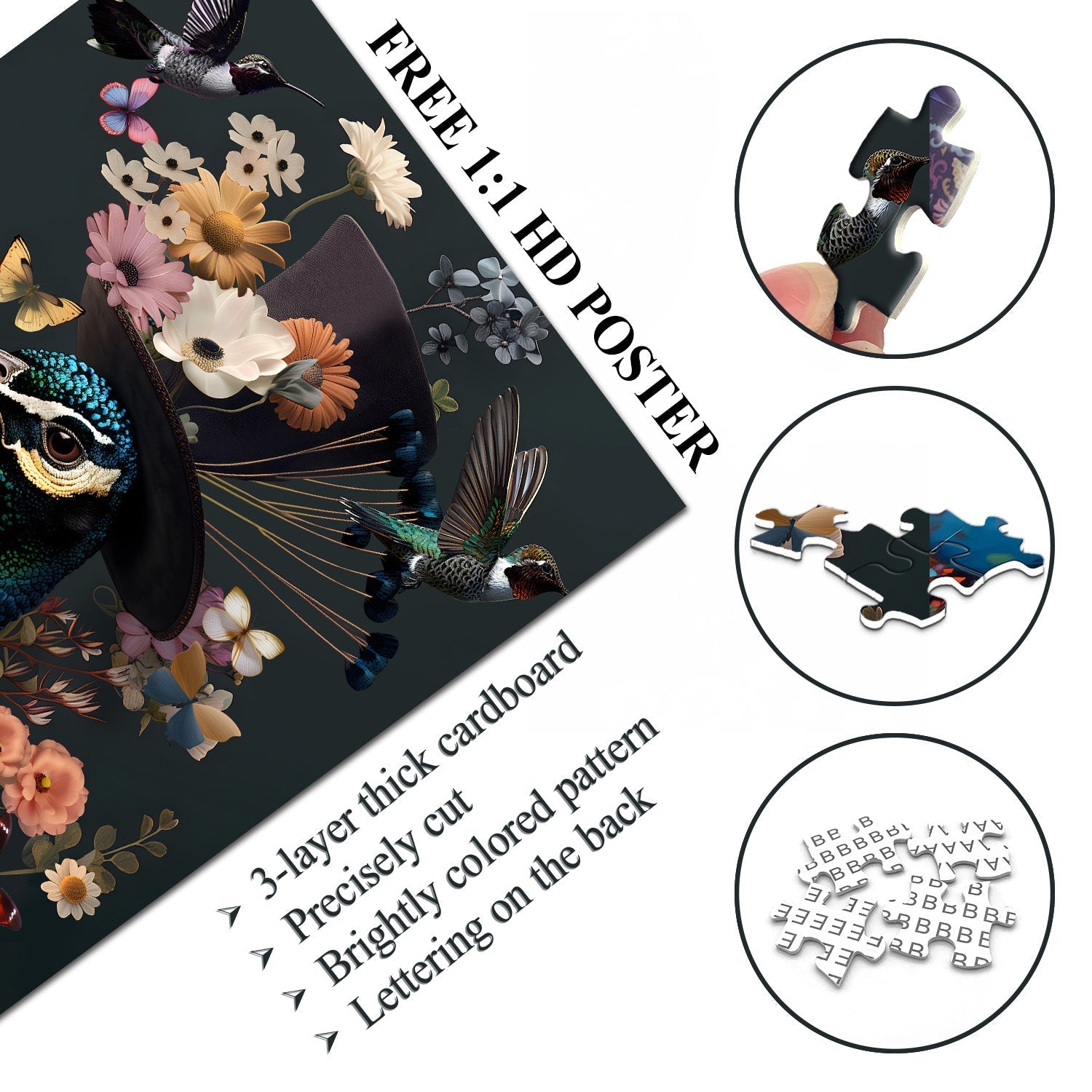 Puzzle floral de paon de paon 1000 pièces