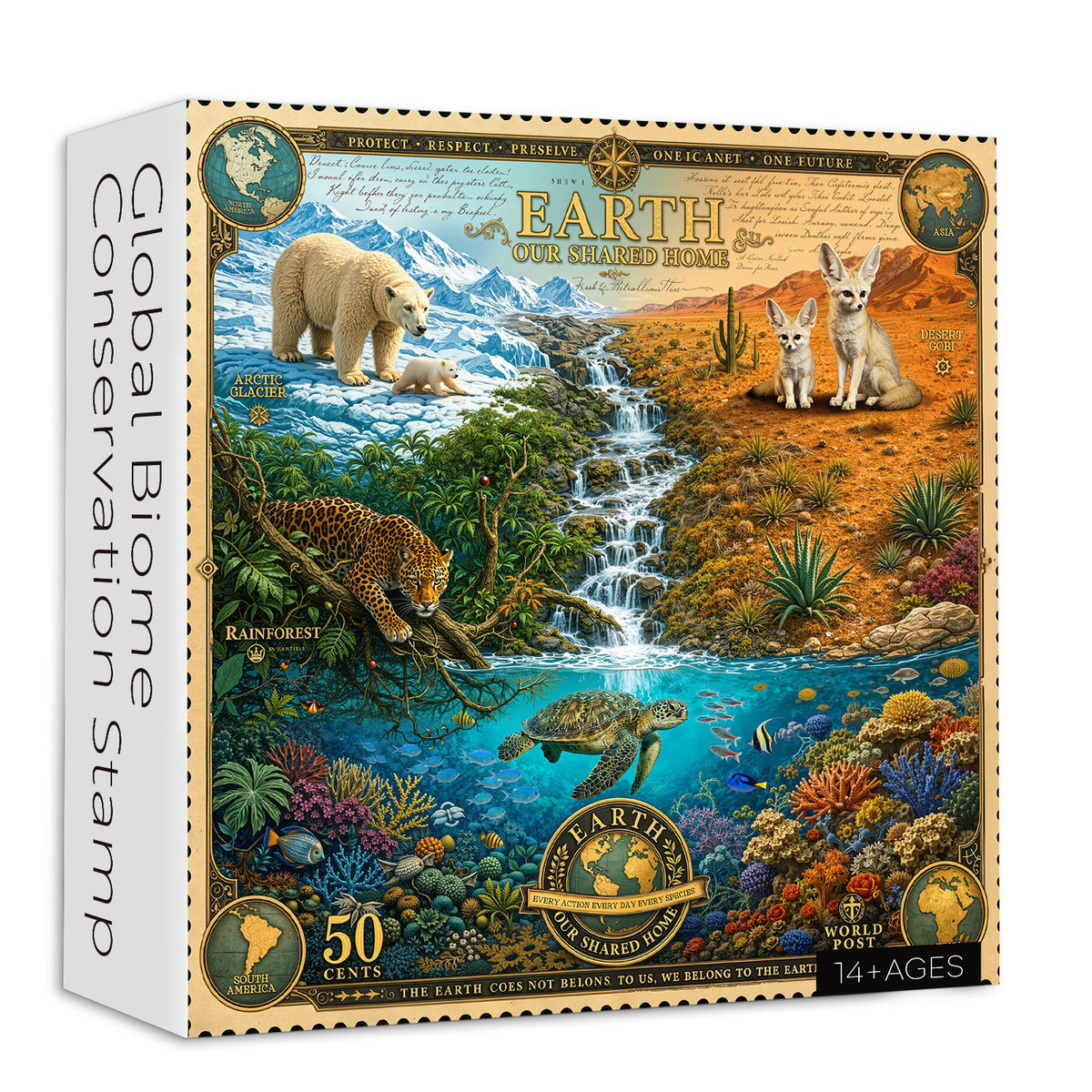Puzzle de timbres sur la conservation du biome mondial 1000 pièces