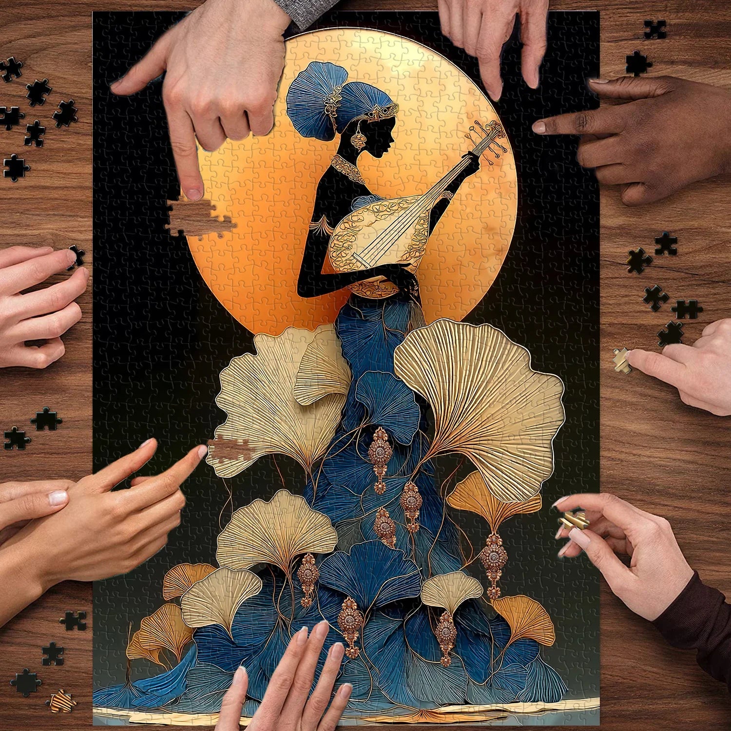 Moonlit Lute Woman Jigsaw Puzzle 1000 Pieces