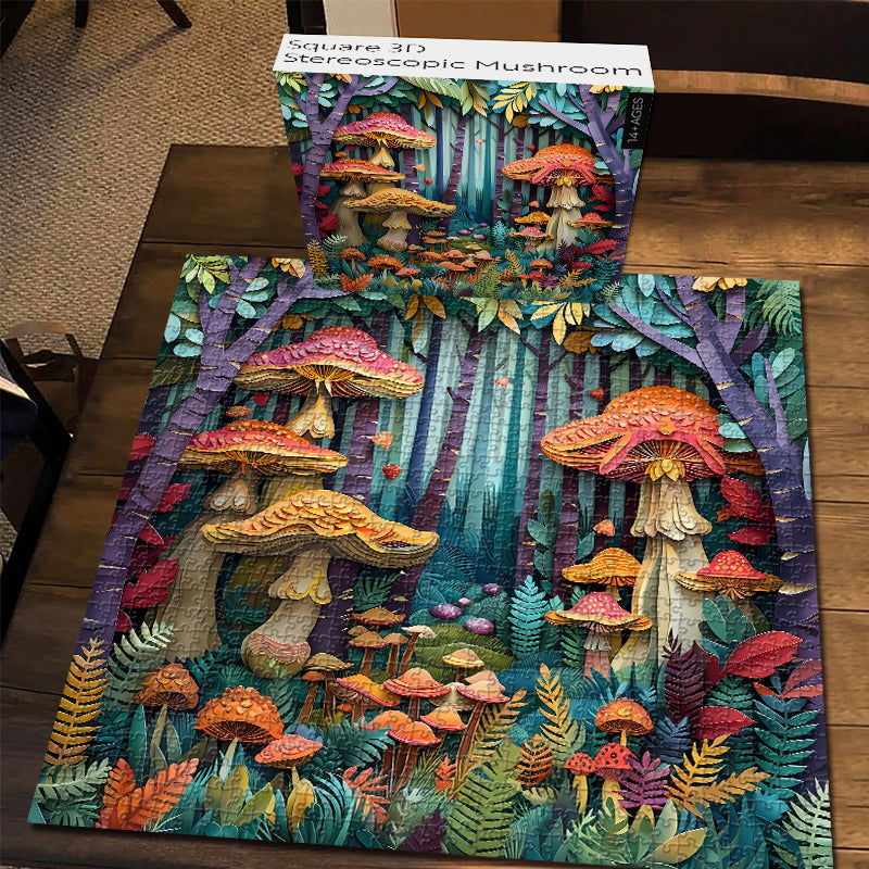 Square 3D Stereoskopische Pilzpilz -Puzzles 1000 Stücke