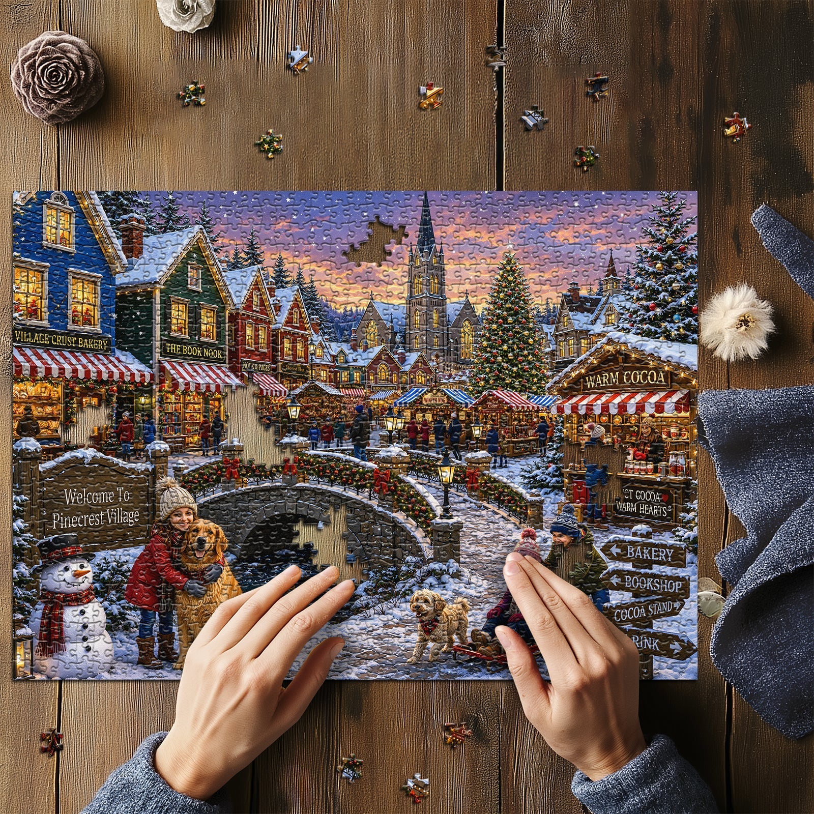 Warmes Winterdorf-Puzzle, 1000 Teile