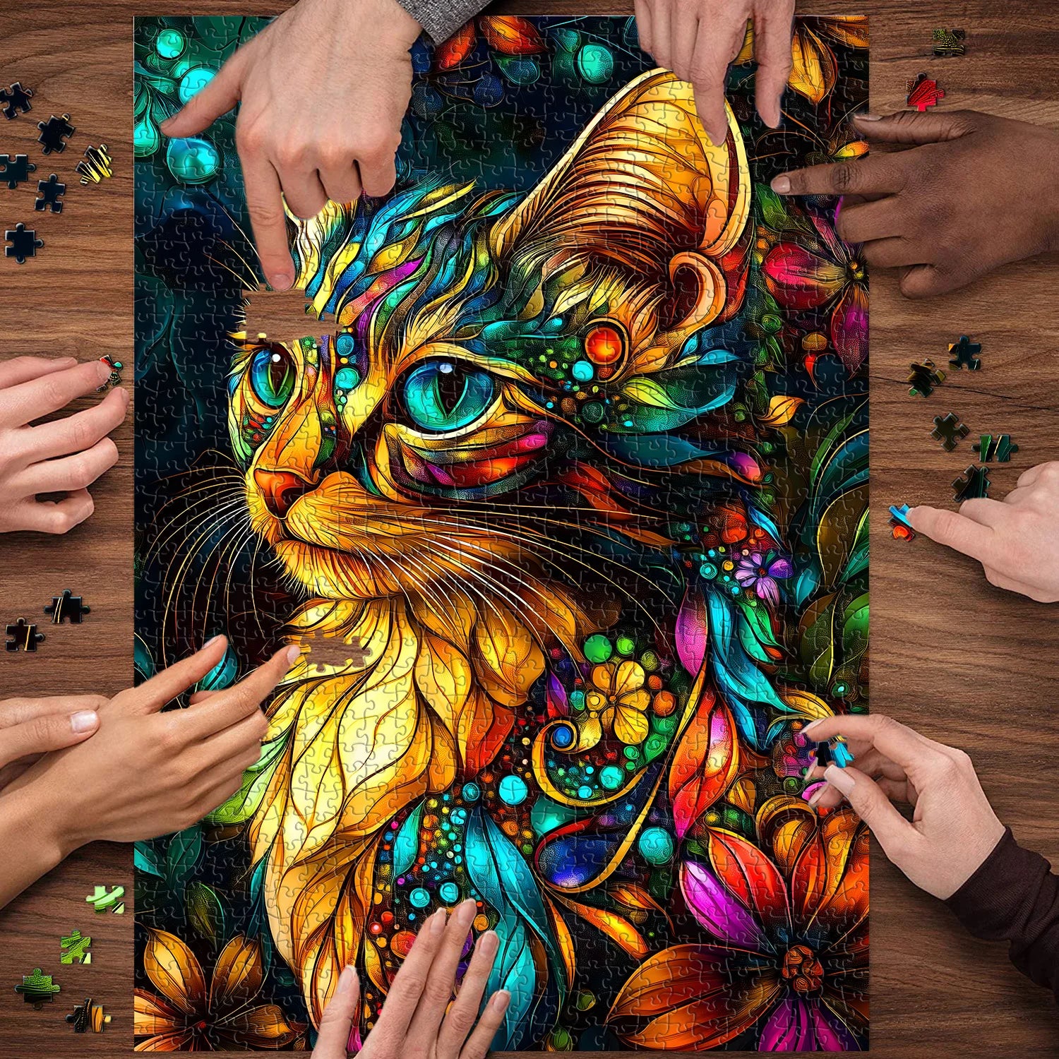 Mystische Blumenkatze Puzzle 1000 Stücke