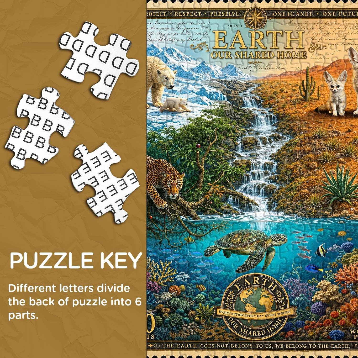 Puzzle de timbres sur la conservation du biome mondial 1000 pièces