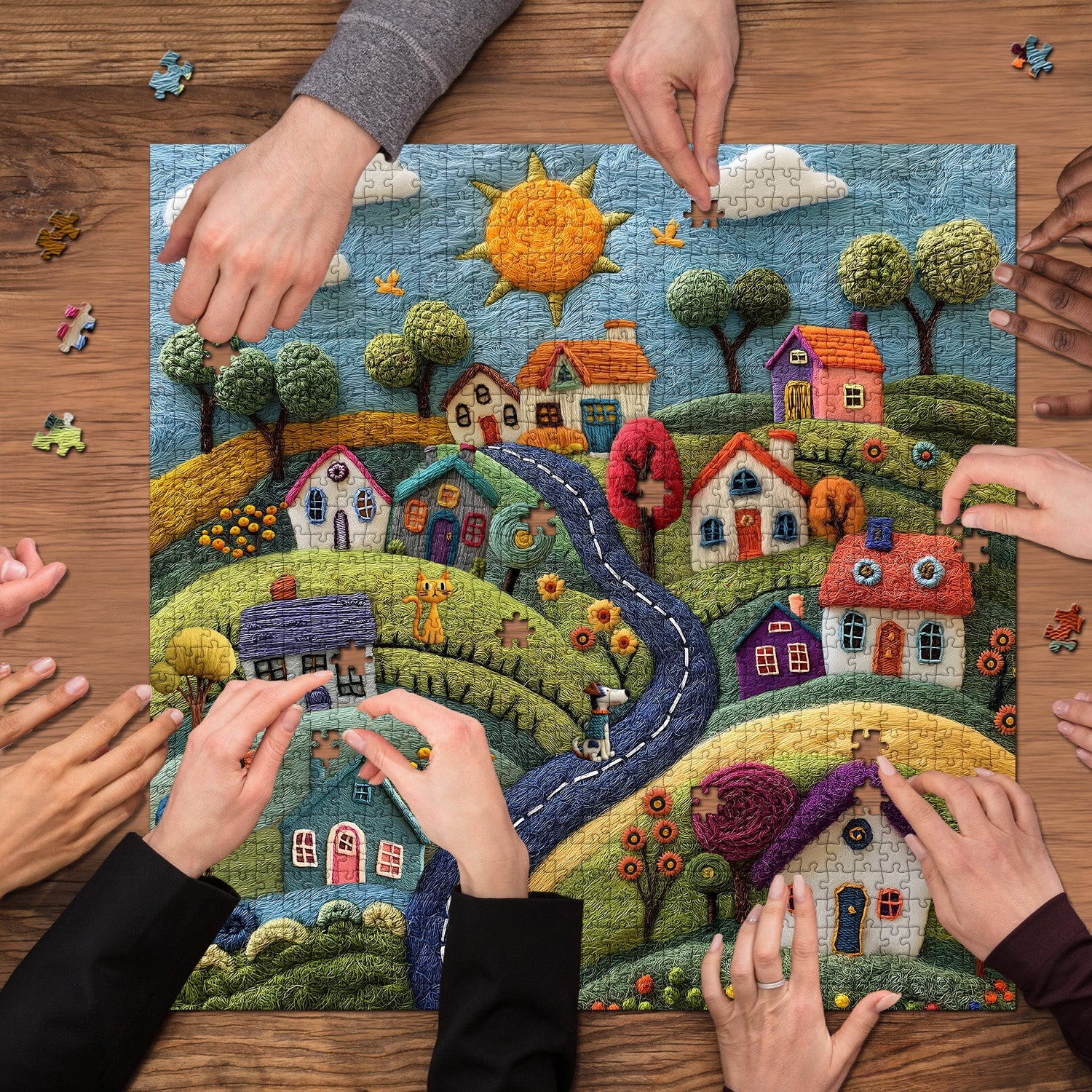 Whimsical Wool Village Jigsaw Puzzle 1000 Pieces