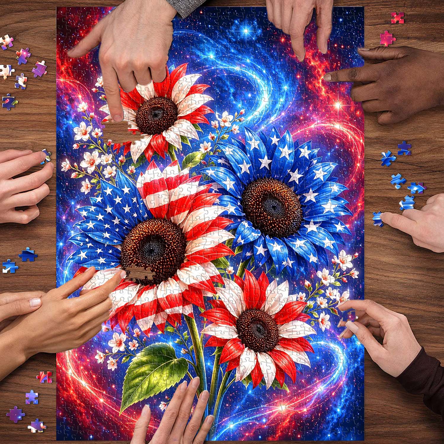 Rompecabezas de girasoles con estrellas y estrellas, 1000 piezas