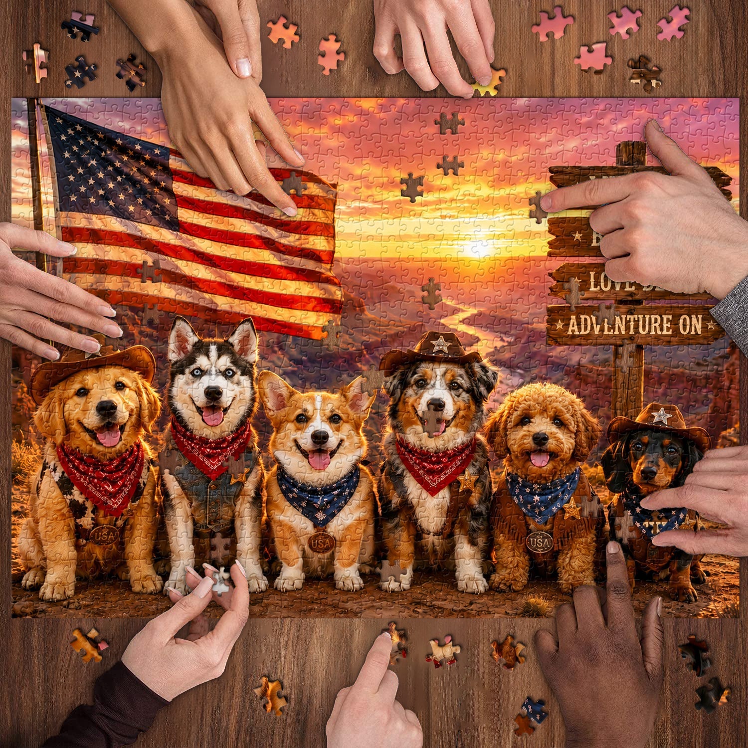 Cowboy Dog Crew Jigsaw Puzzle 1000 Pieces