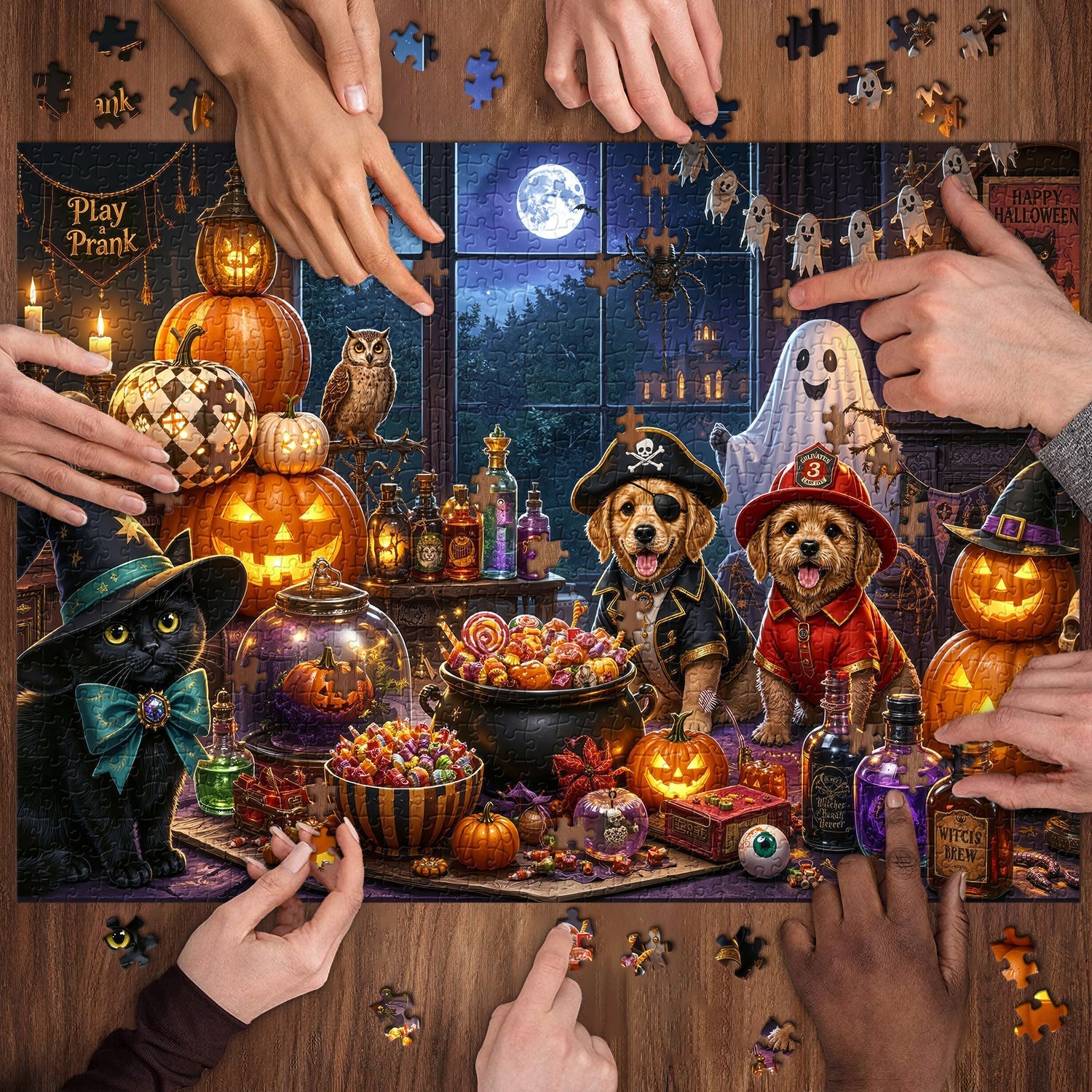 Cute Pets Halloween Night Jigsaw Puzzle 1000 Piece