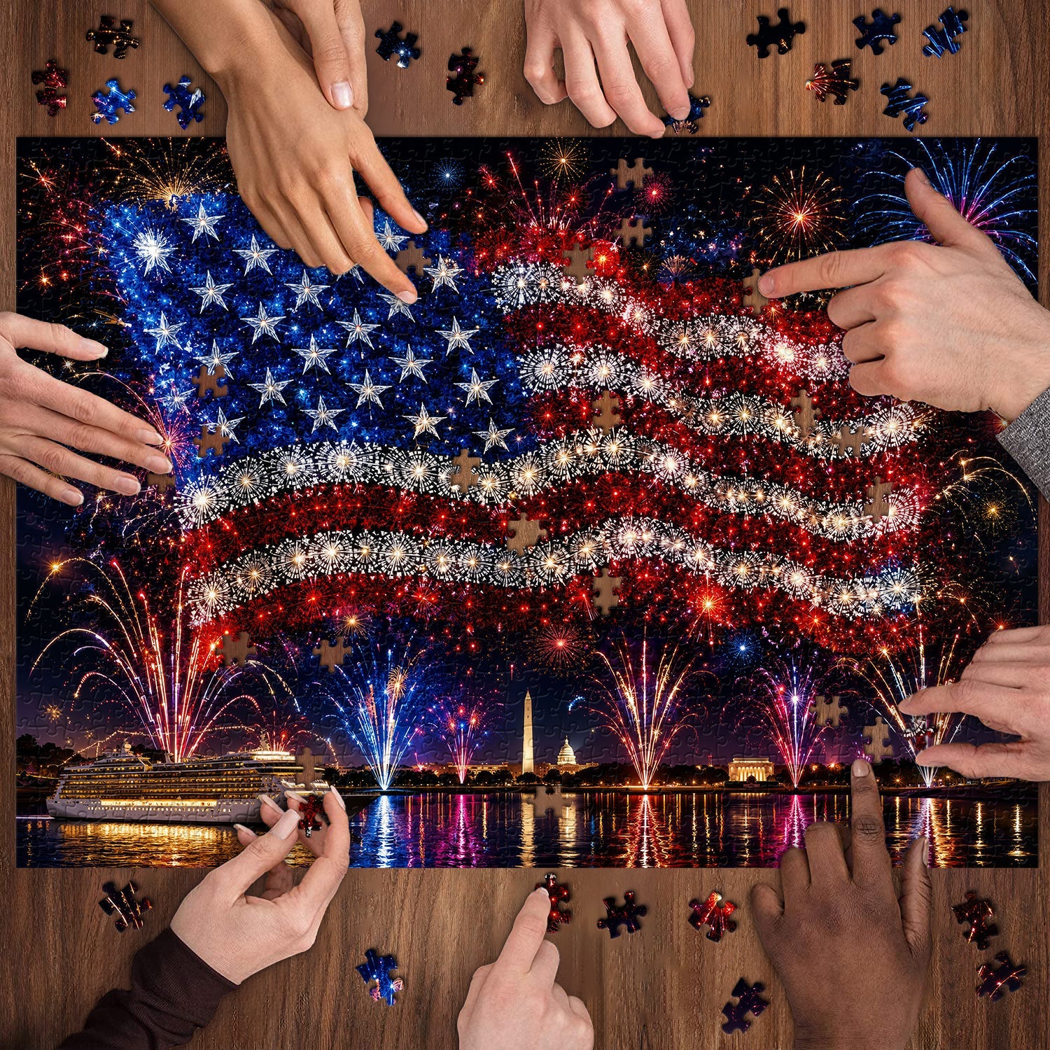 River Flag Fireworks Jigsaw Puzzle 1000 Pieces