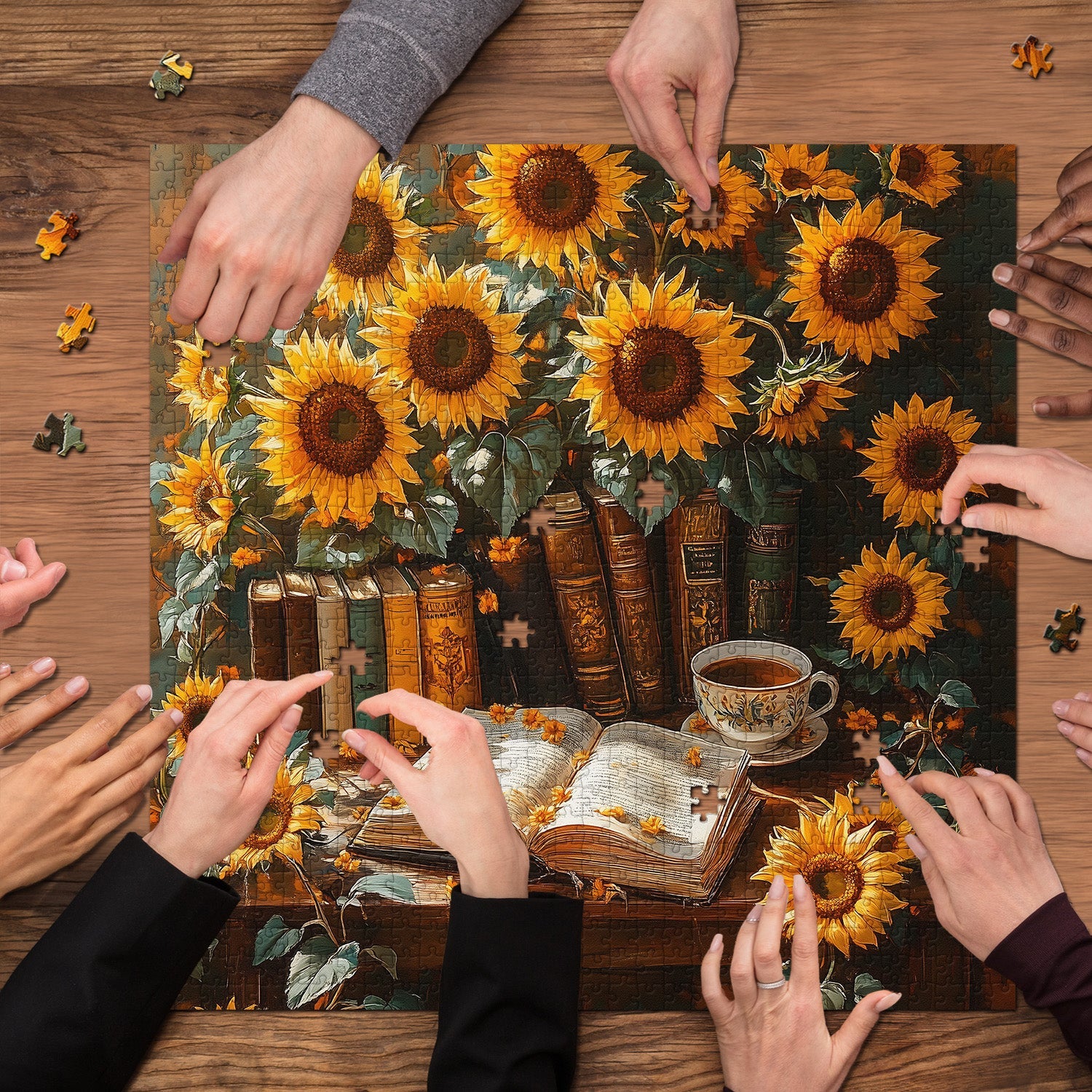 Reading Among Sunflowers Jigsaw Puzzle 1000 Pieces