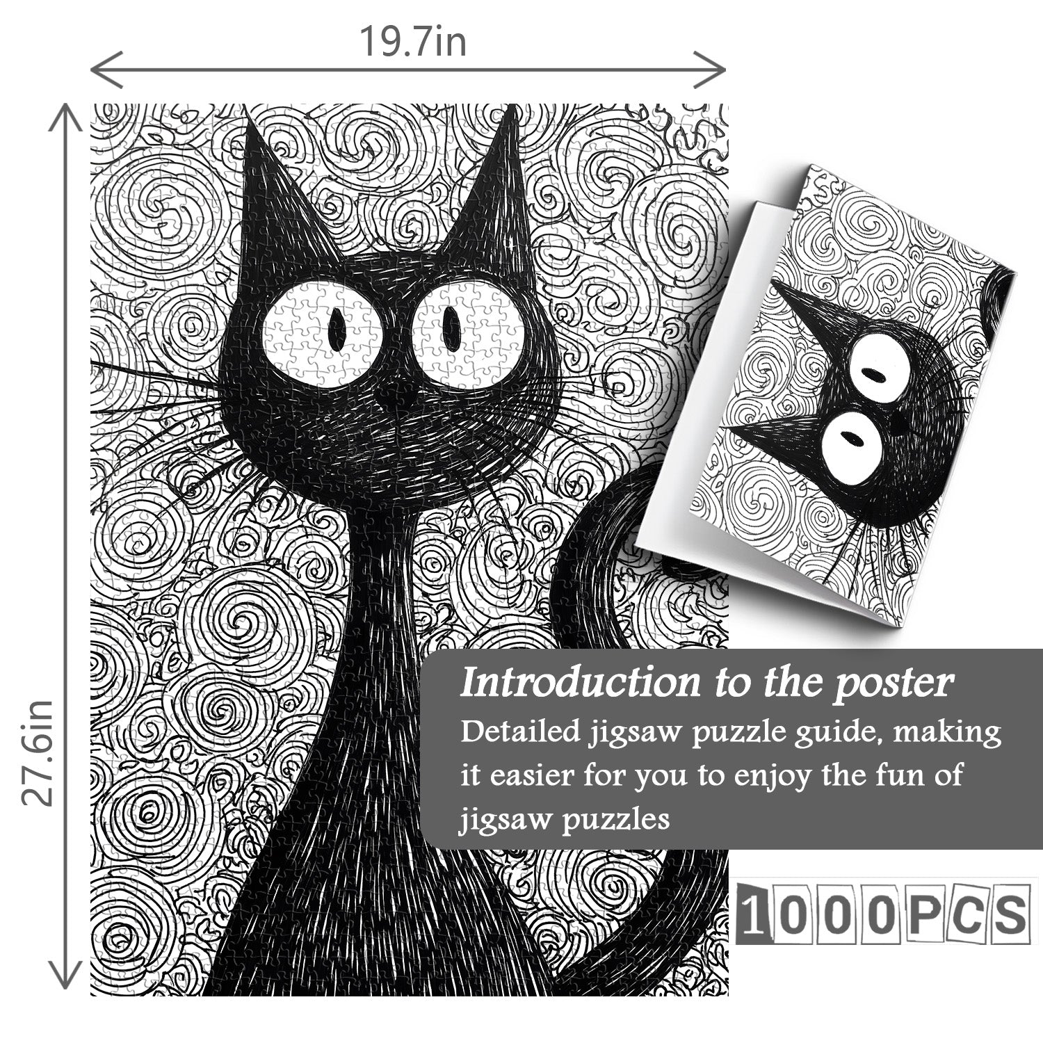 Whimsical Ink Cat Jigsaw Puzzle 1000 Pieces