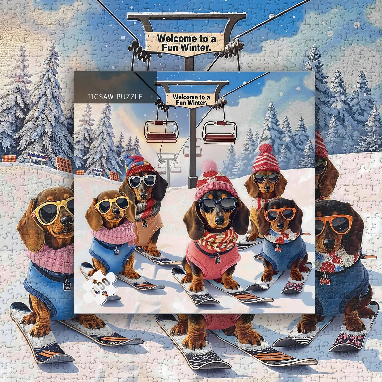 Puzzle Spectacle d'hiver de teckel 1000 pièces